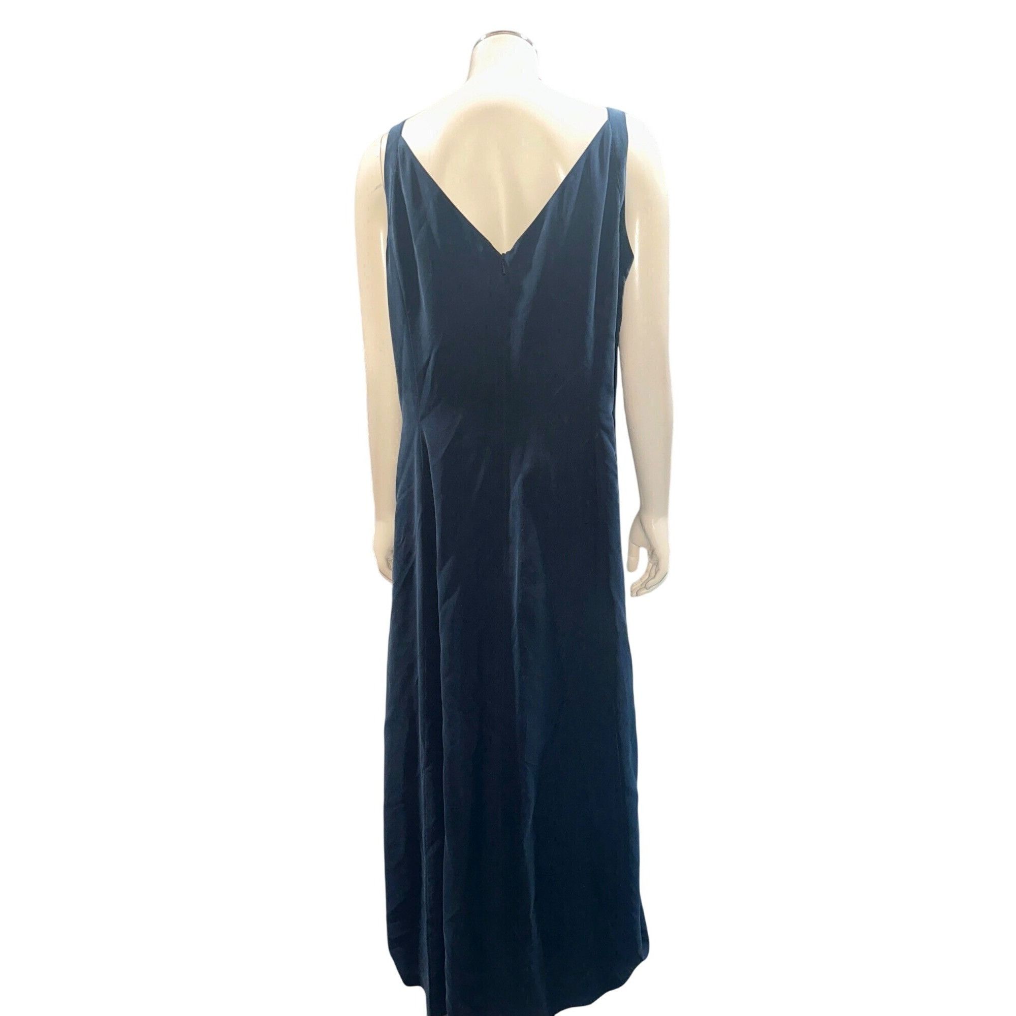 Other Mondi 44 Navy Blue Silk Sleeveless Maxi Dress Vintage 90s Fo Size M / US 6-8 / IT 42-44 - 4 Thumbnail