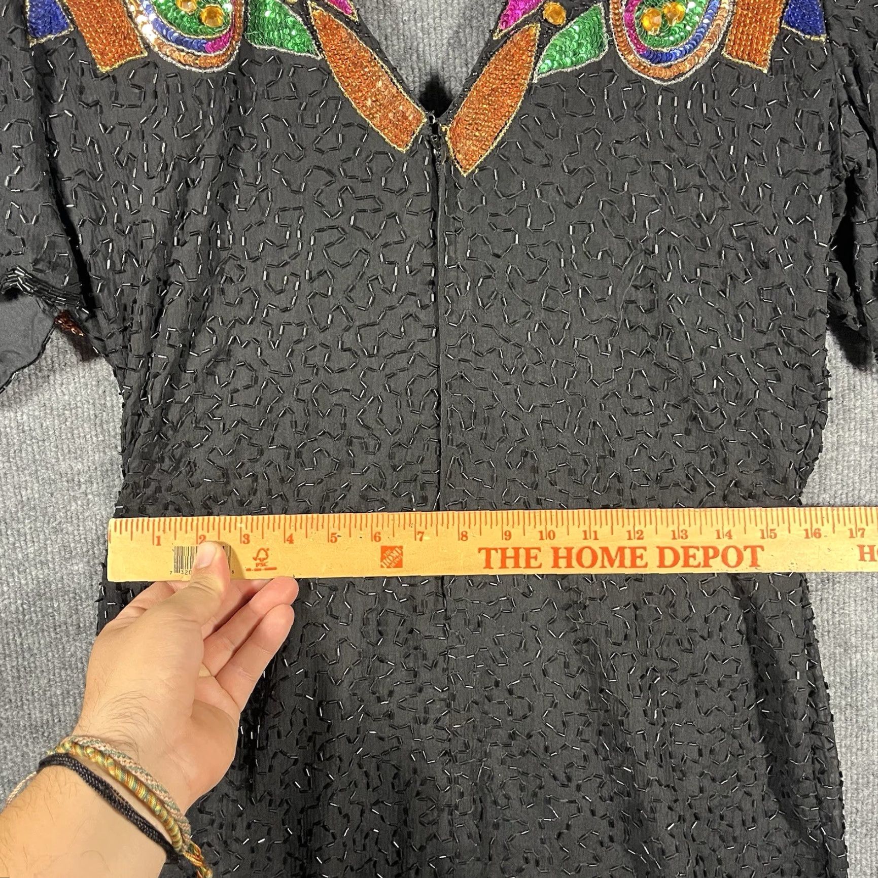 Altea VINTAGE 1980s Stenay Cocktail Dress 100% Silk Beaded Sequin Teal Black Size 14 Women's Eveningwear Size XL / US 12-14 / IT 48-50 - 5 Thumbnail