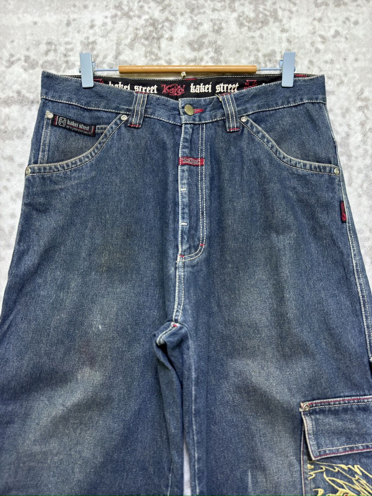Japanese Brand Y2k Kakei Street Baggy Carpenter Denim Dragon Embroidery Size US 32 / EU 48 - 3 Thumbnail