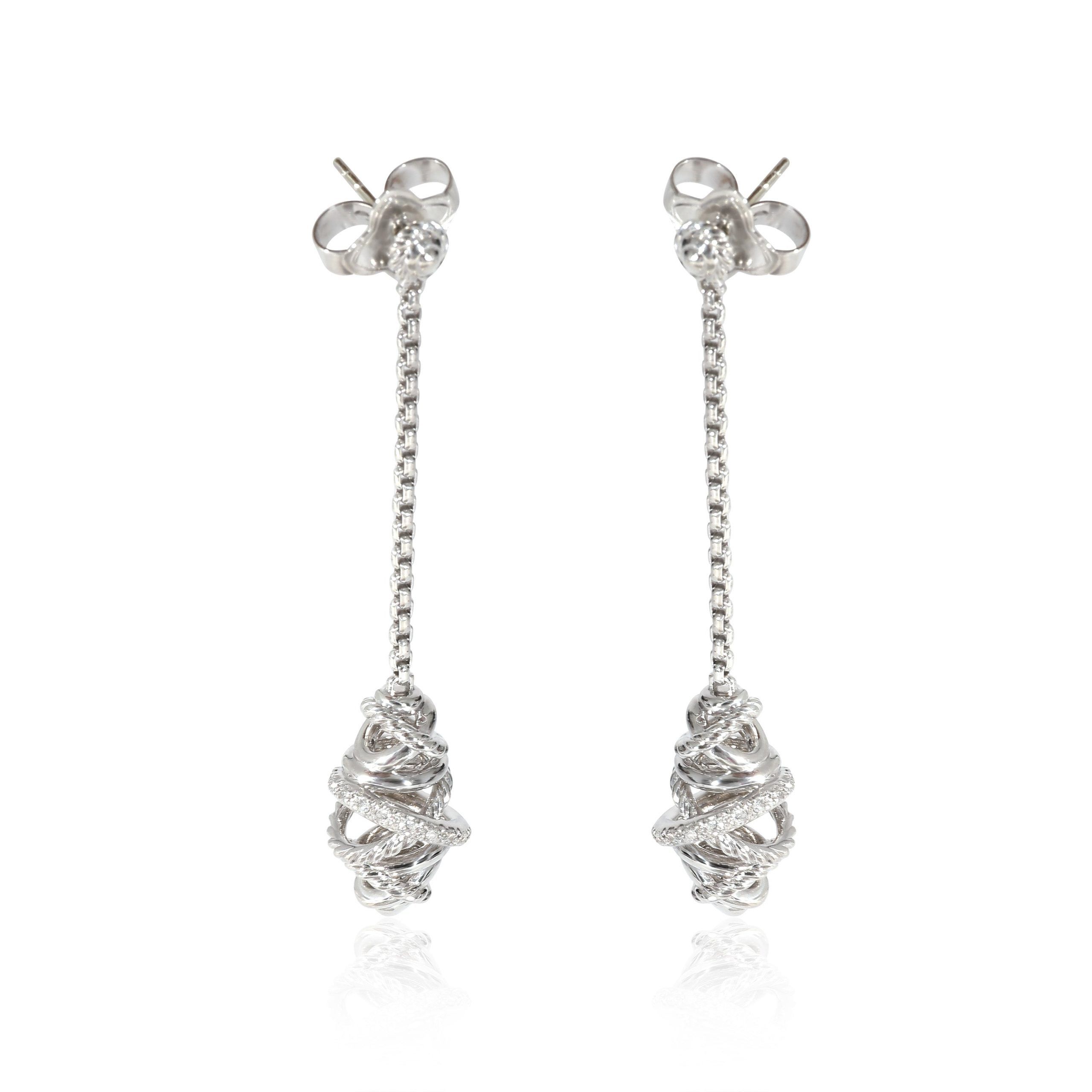 image of David Yurman Crossover Diamond Chain Drop Earrings In Sterling Silver 0.22 Ctw, Women's