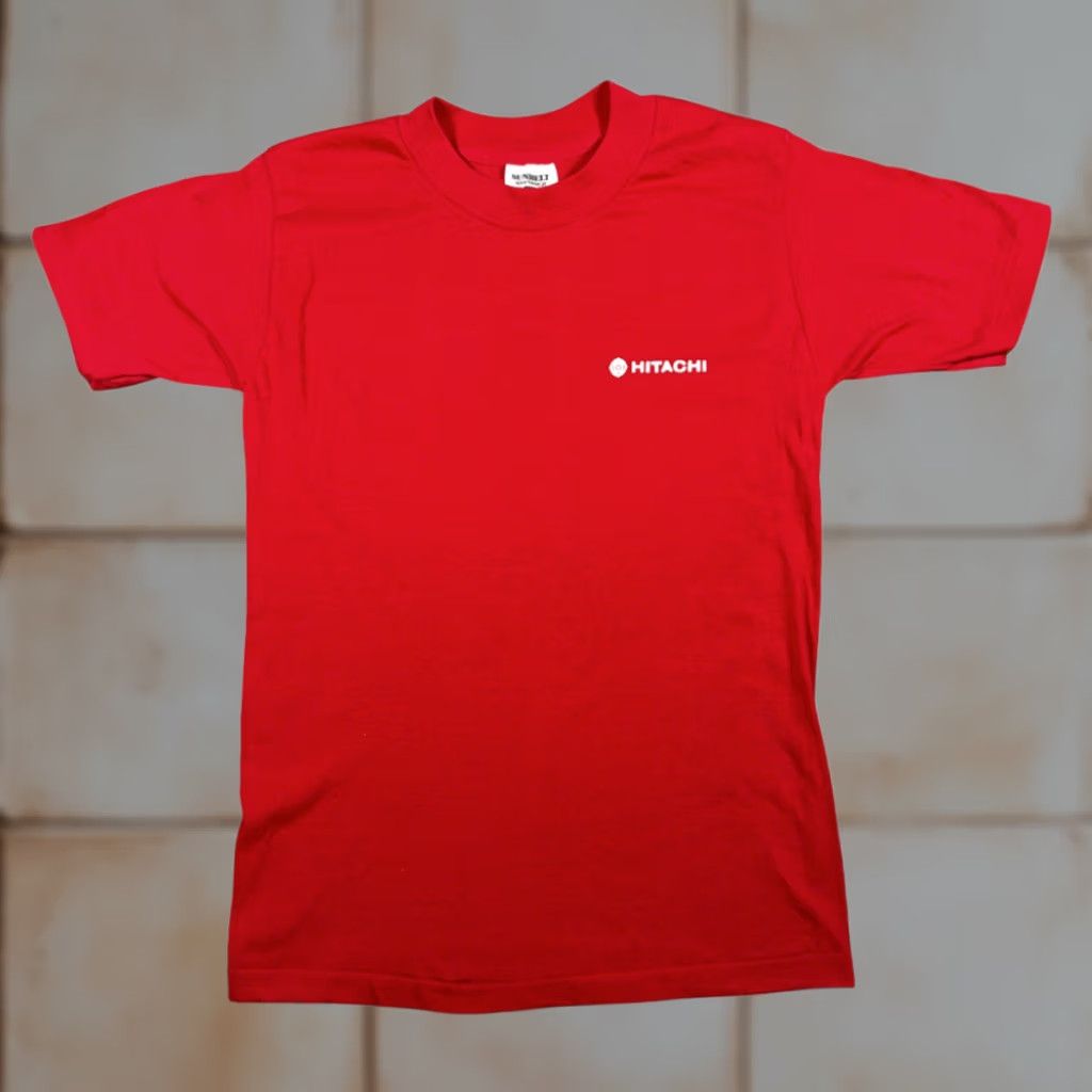 Vintage VINTAGE Hitachi Shirt Adult XS Red 80s Cotton Blend Logo Hitachi on Chest Mens T-Shirt Size US XS / EU 42 / 0 - 1 Thumbnail