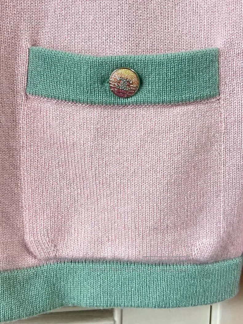 Chanel Chanel 24C pink and green cashmere knitted cardigan coat Size XXS / US 00 / IT 34 - 6 Thumbnail