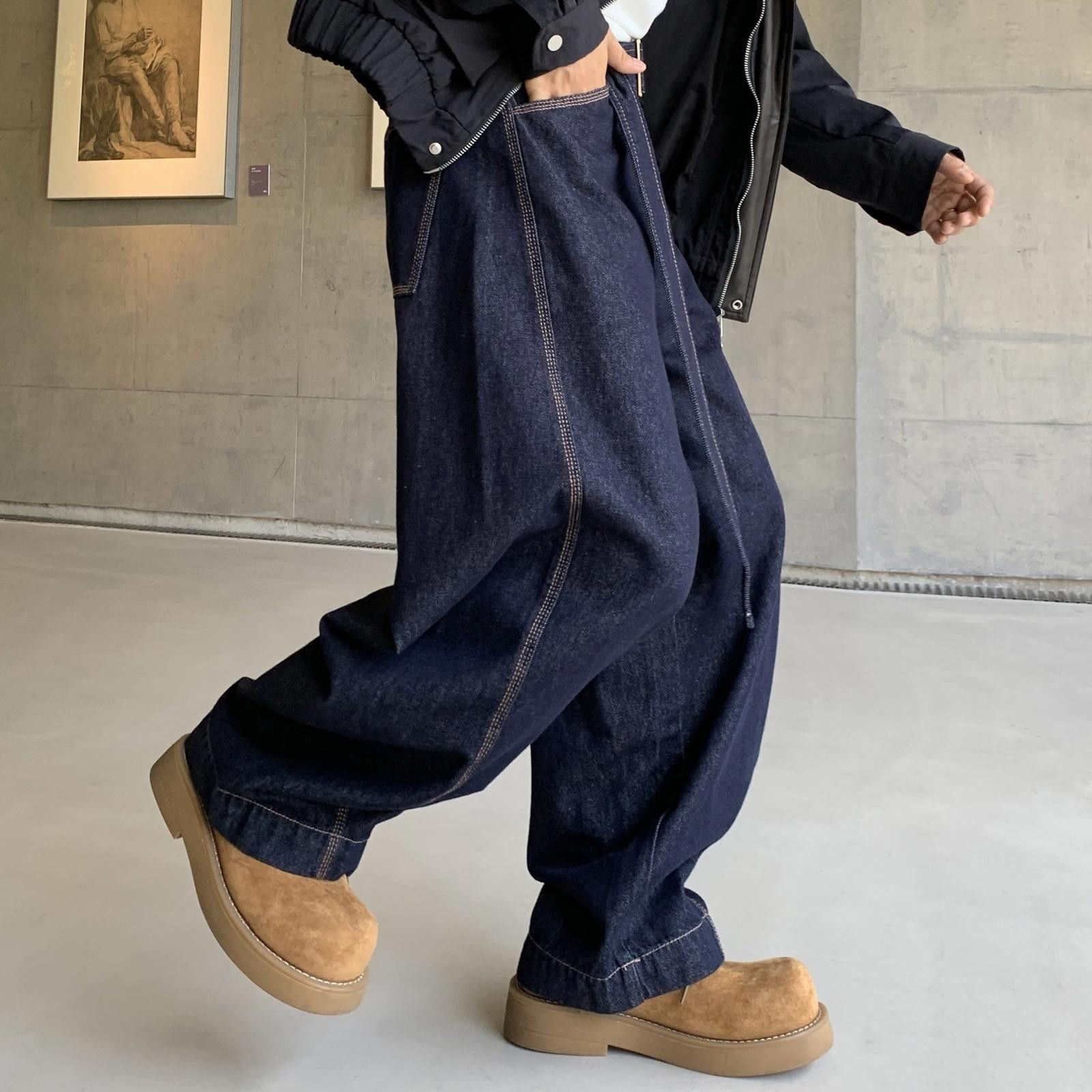 Vintage Dark Blue Wide Leg Denim Jeans, Loose Fit Baggy Jeans Size US 32 / EU 48 - 2 Thumbnail