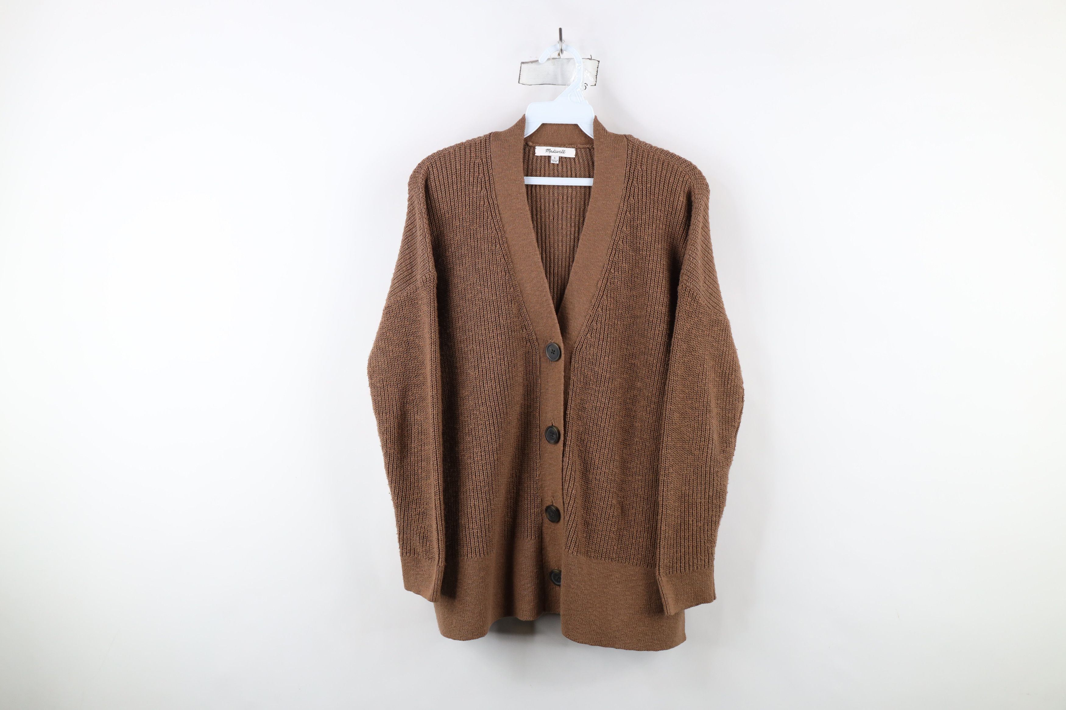 Madewell × Vintage Madewell Cotton Ribbed Knit Lovell Cardigan Sweater Brown Size S / US 4 / IT 40 - 1 Thumbnail