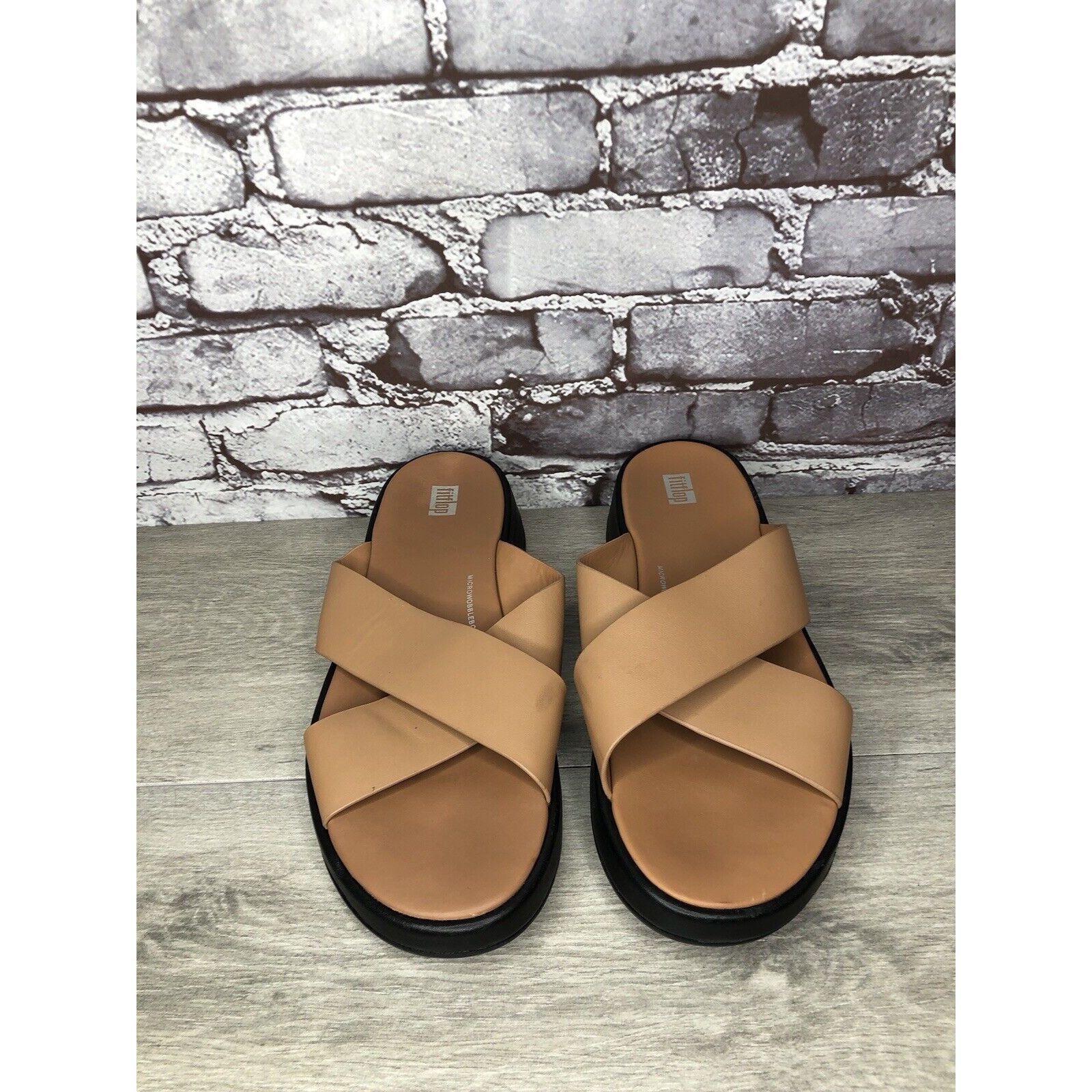 Other Fitflop F-Mode Brown Leather Flatform Cross Strap Slides Wom Size US 10 / IT 40 - 2 Thumbnail