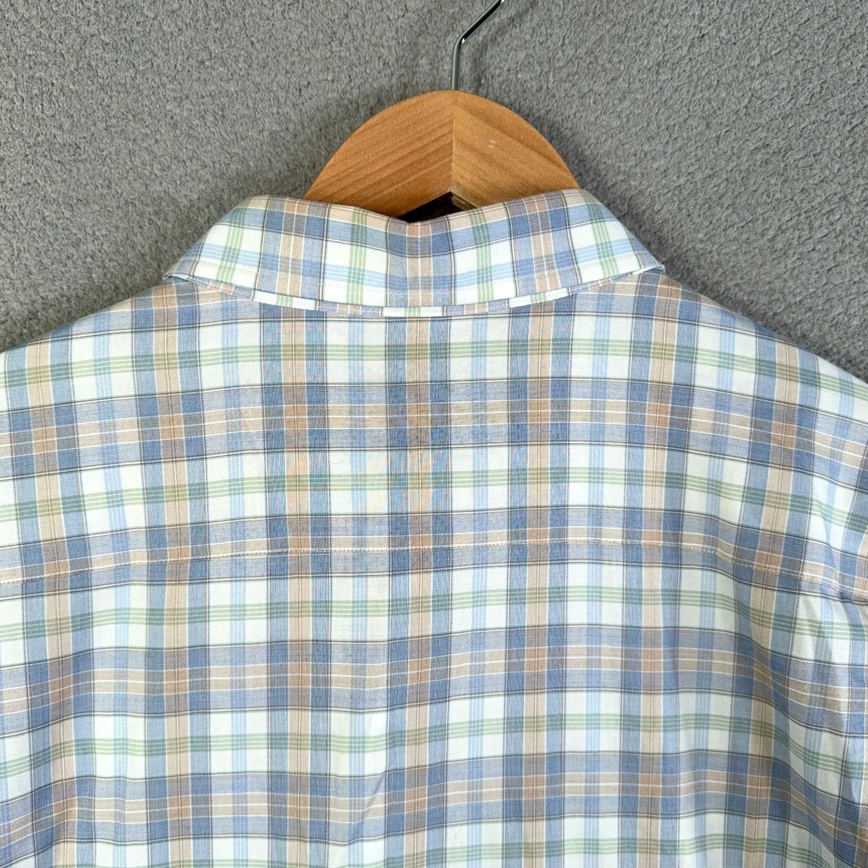 David Donahue David Donahue Sports Shirt Mens XXL Blue Tan Plaid Cotton Casual Button Up Size US XXL / EU 58 / 5 - 7 Thumbnail