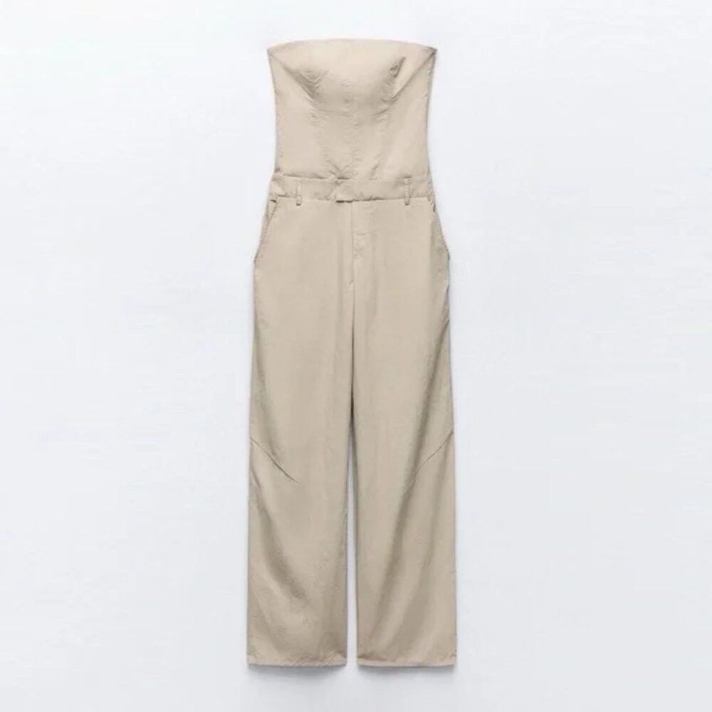 Zara New Zara Strapless Beige Straight Leg Jumpsuit 2712/224 Siz Size 32" / US 10 / IT 46 - 3 Thumbnail