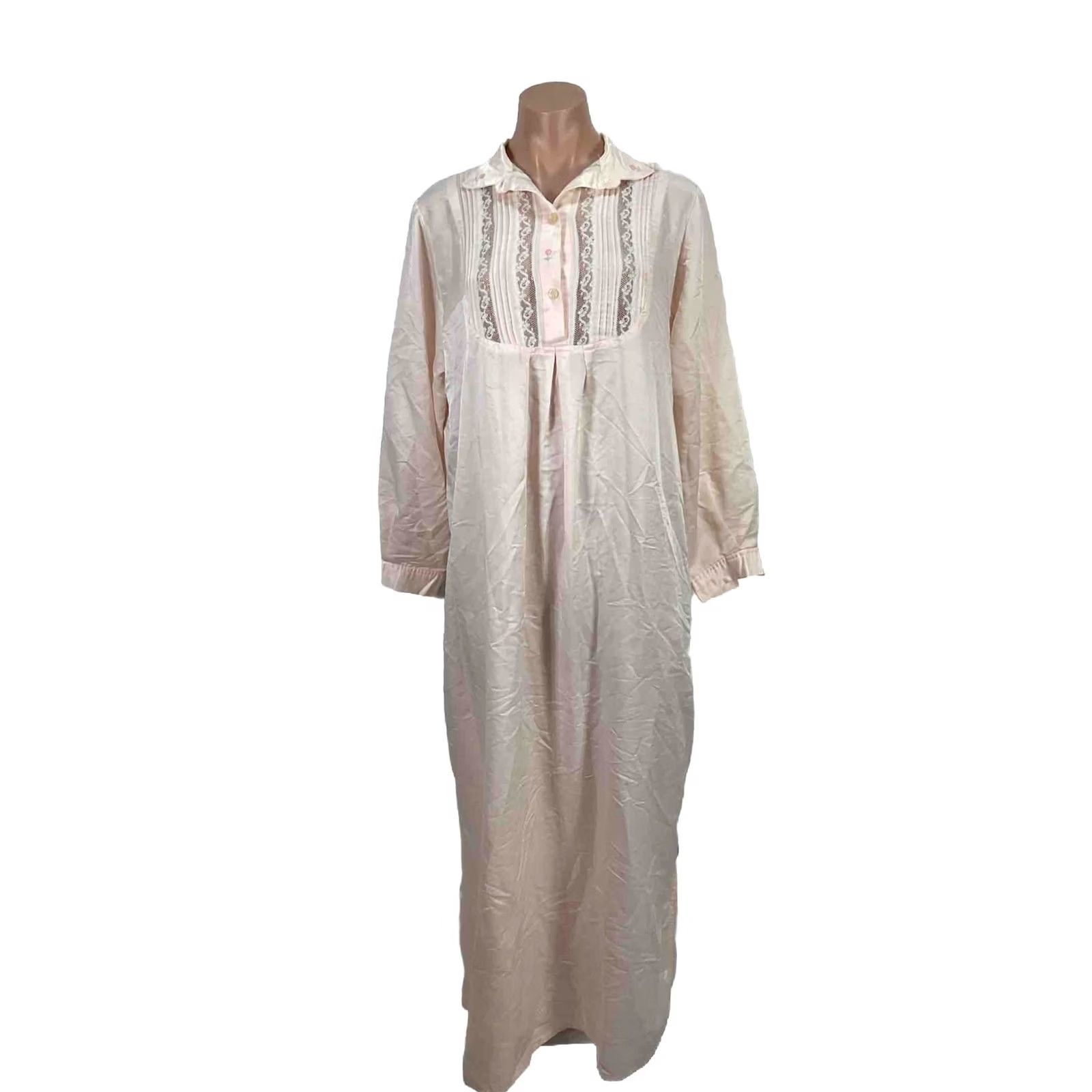 Vintage Vintage Eve Stillman Nightgown Womens Large Pink Satin Embroidered Lace Long Size ONE SIZE - 2 Thumbnail