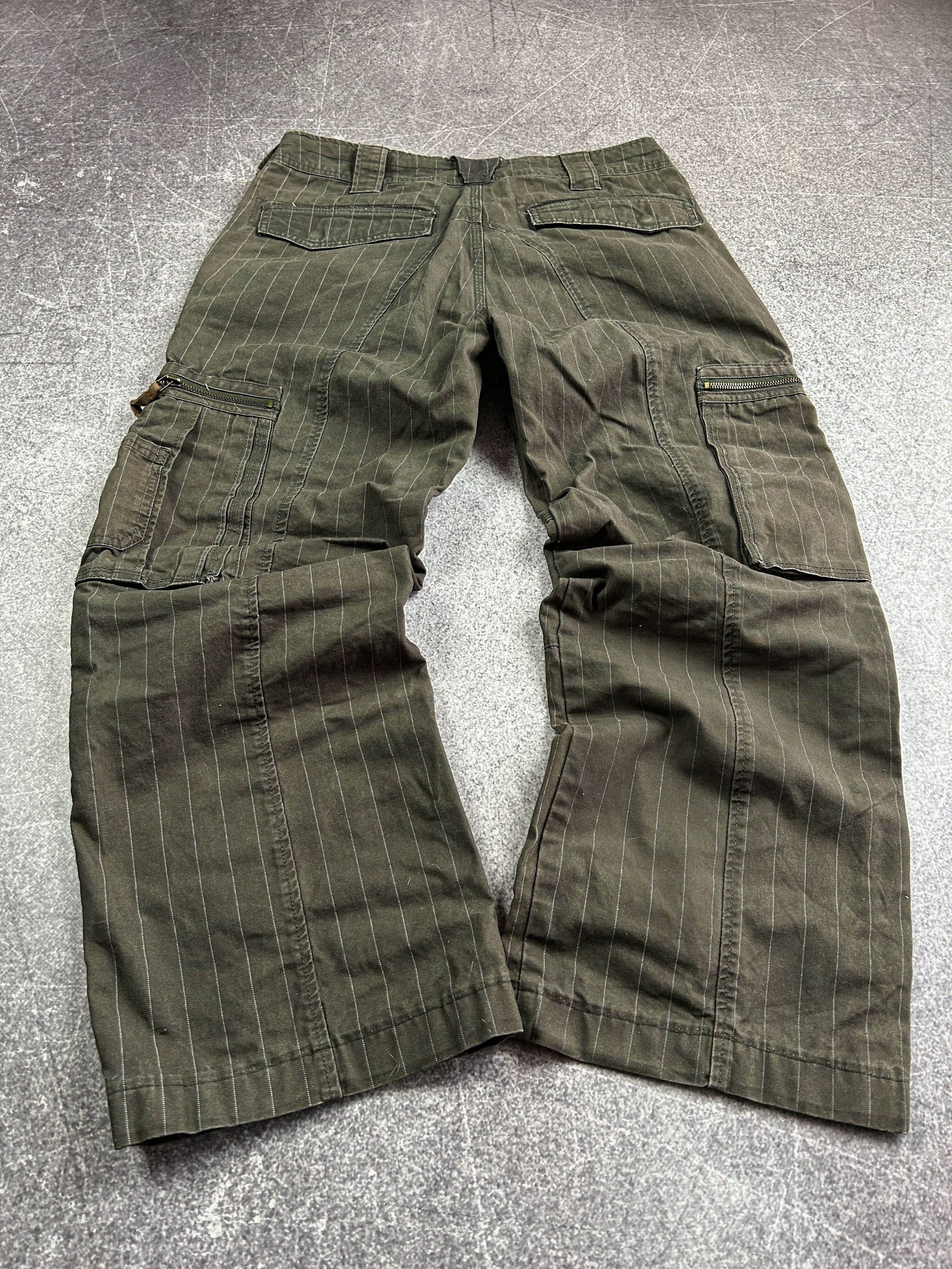 Japanese Brand Pinstripe Cargo Pants Utility Vintage Workwear Olive Size US 30 / EU 46 - 3 Thumbnail