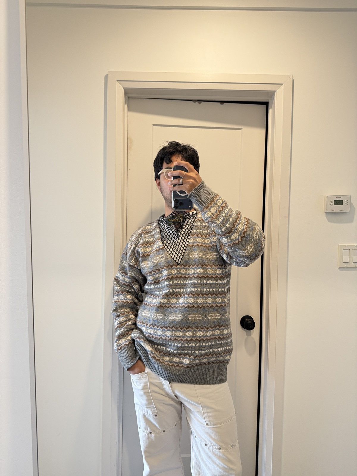 Raf Simons Raf Simons SS22 Mesh Logo Fair Isle Knit Sweater Size US M / EU 48-50 / 2 - 5 Thumbnail