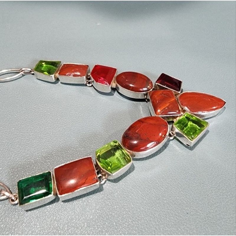Vintage Artisan Sterling Silver Carnelian Agate Glass Y Necklace Size ONE SIZE - 8 Thumbnail