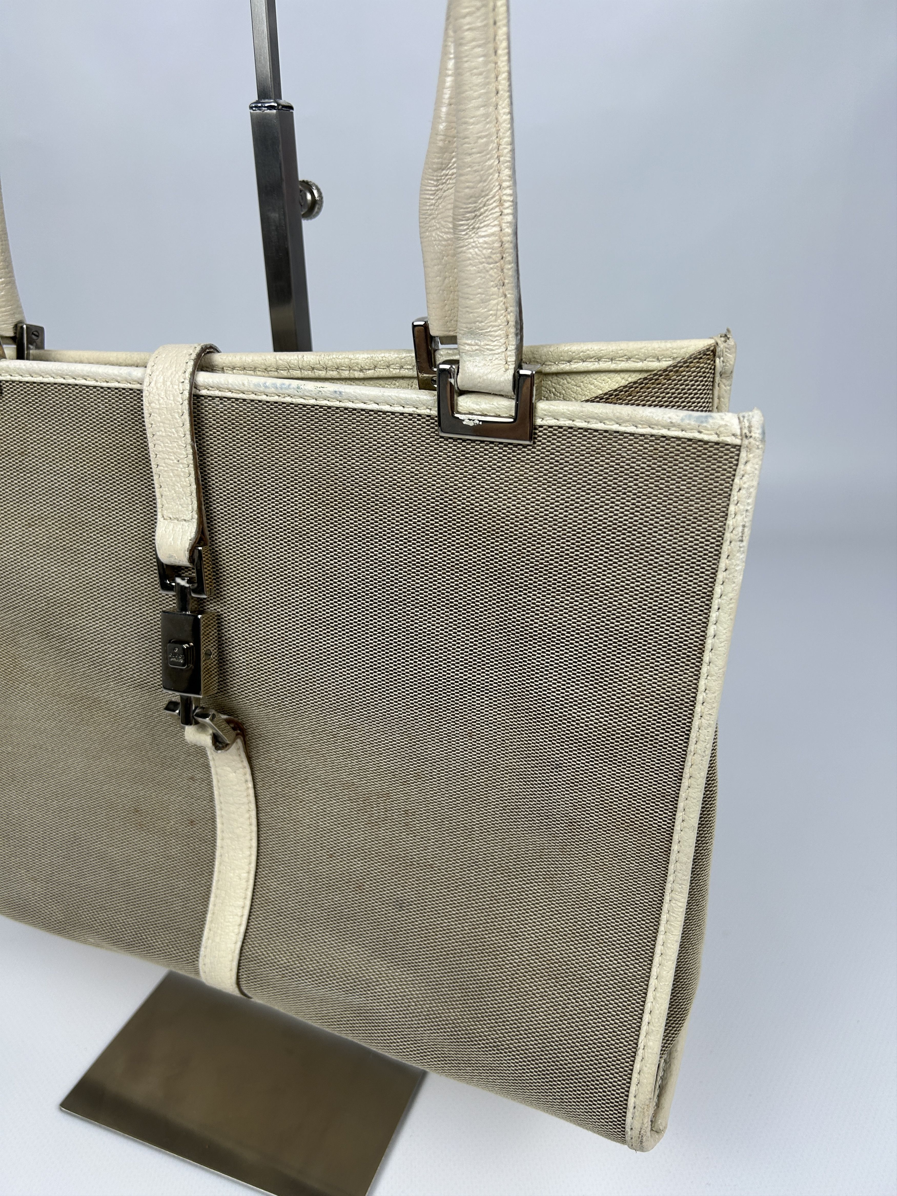 Gucci Vtg Gucci jackie line canvas tote bag with leather trim Size ONE SIZE - 6 Thumbnail