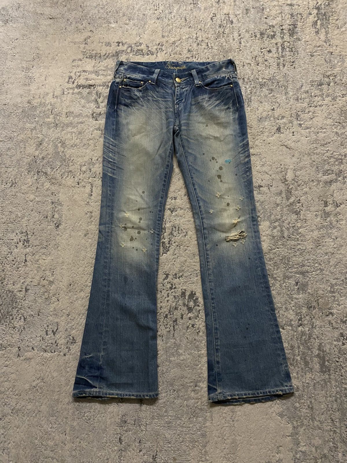 Vanquish - Oil Stained Distressed Flare Jeans