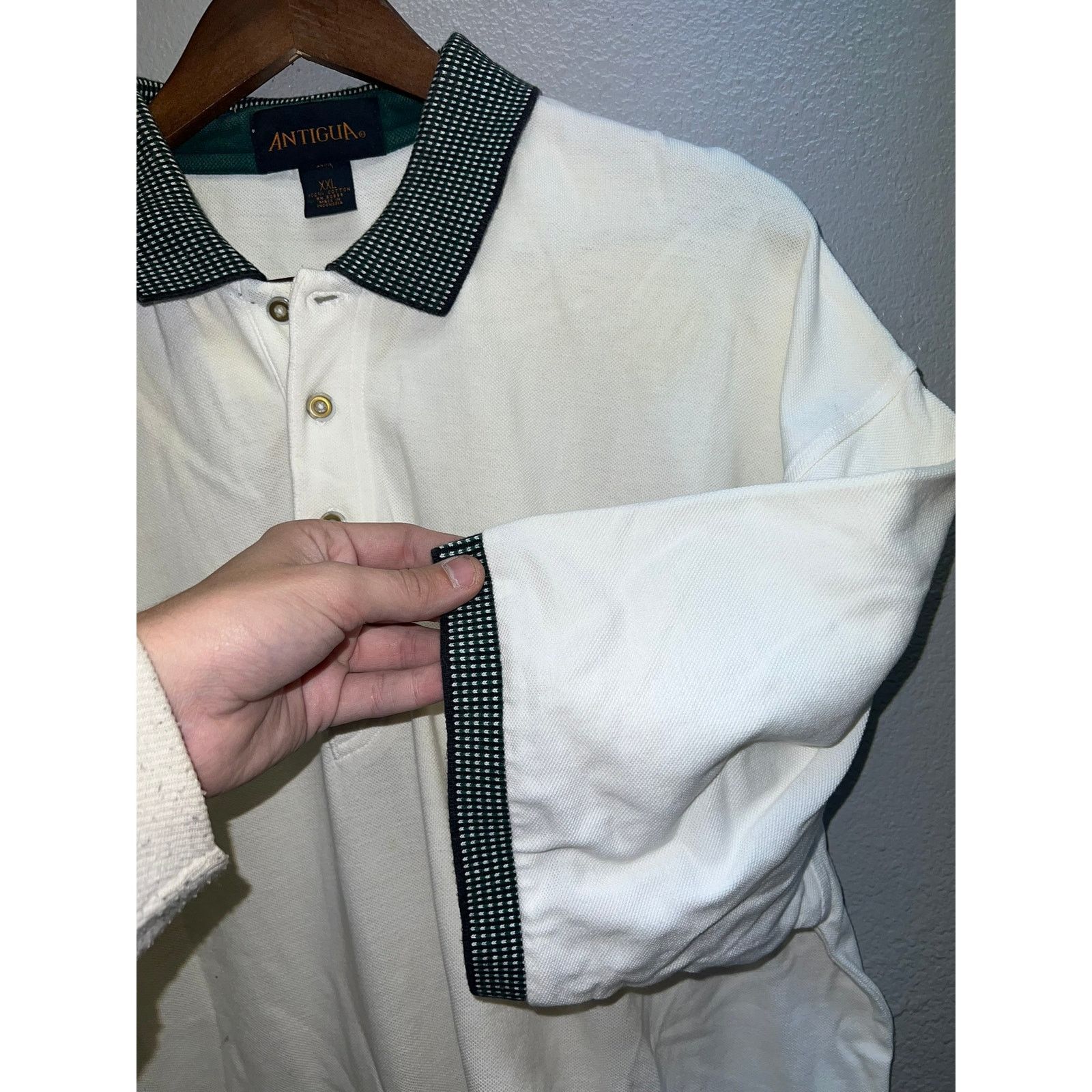Antigua Vintage Antigua Polo Shirt White Green Checkered Sleeves 2X Size US XXL / EU 58 / 5 - 4 Thumbnail