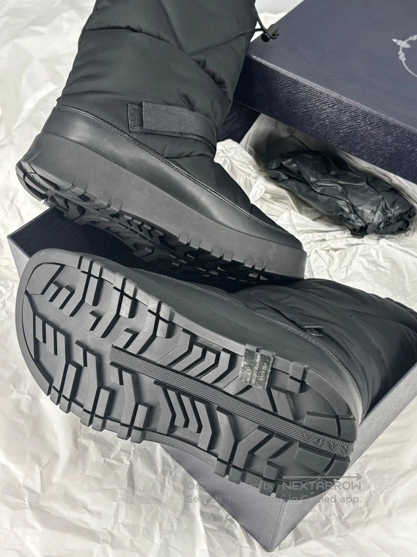 prada men's snow boots with nylon material.