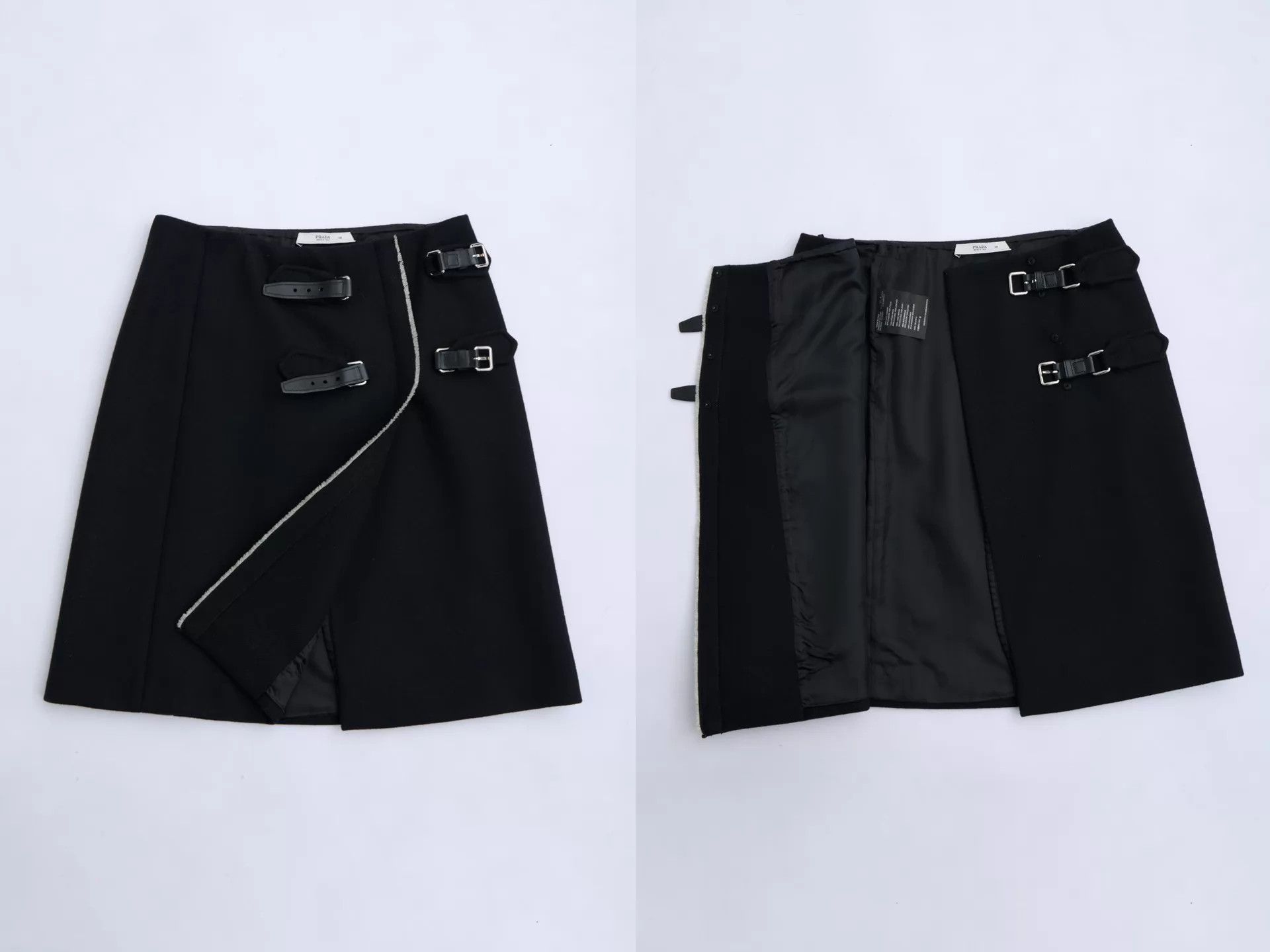 Prada PRADA 00s Double Buckle Black Wool Skirt Women Size 26" / US 2 / IT 38 - 8 Thumbnail