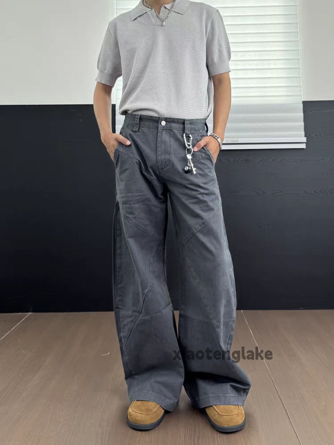 xtl utility loose baggy patchwork flared work pants