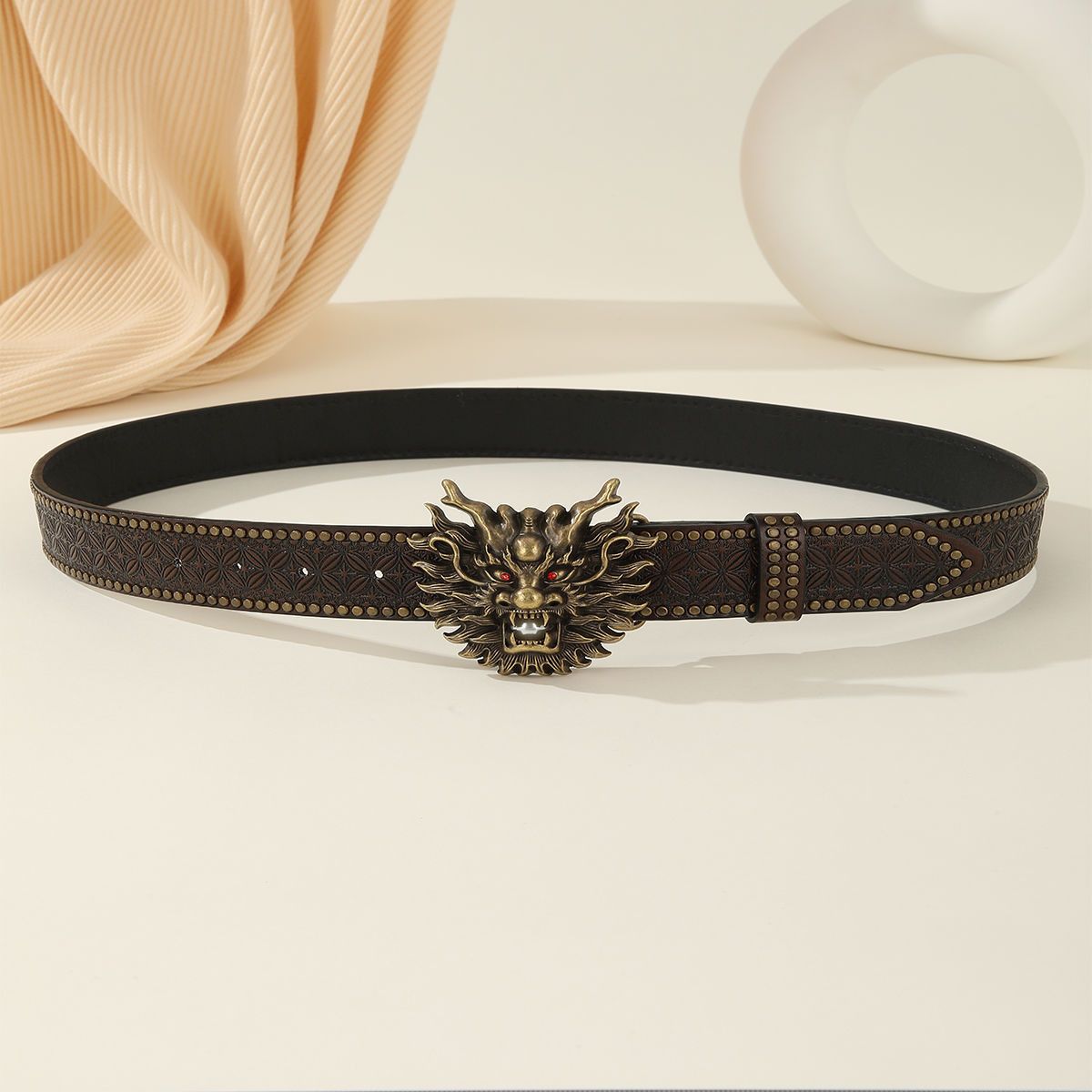 Designer Dragon Retro Vintage Belt Riveted Belts Menswear Accessories Size ONE SIZE - 3 Thumbnail