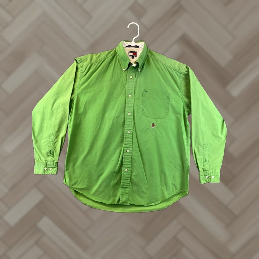 Tommy Hilfiger Tommy Hilfiger Dress Shirt Men Long Sleeve Light Green Large Button Down 89-30 Regular Fit Size 42R - 1 Thumbnail