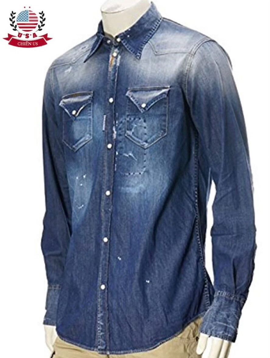 Dsquared2 dsquared2 Men's Denim Shirt with Unique Details Size US L / EU 52-54 / 3 - 1 Thumbnail