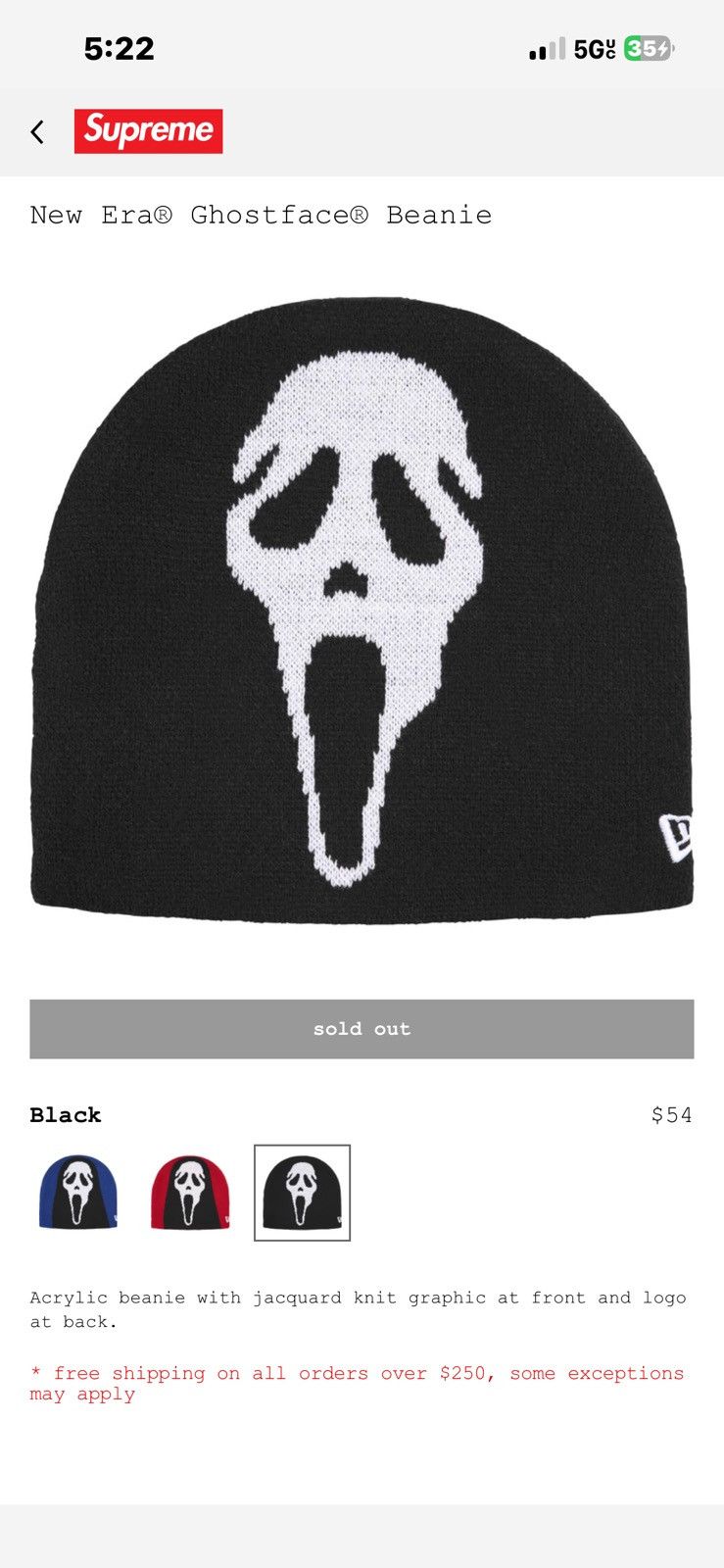 Supreme Supreme New Era Ghostface Beanie Black Size ONE SIZE - 1 Thumbnail