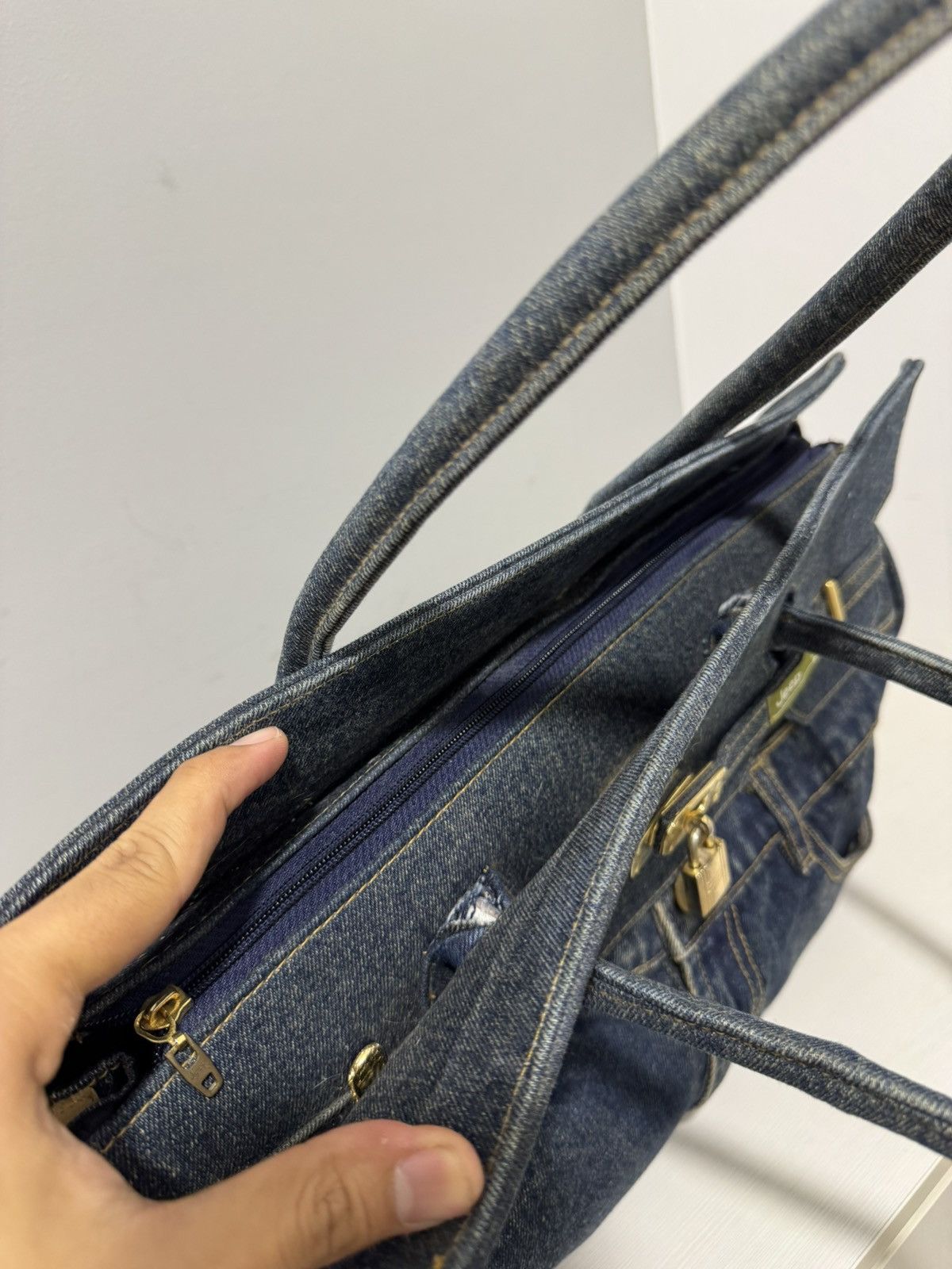 Handmade VINTAGE JEEP DENIM HANDMADE BIRKIN STYLE HANDBAG Size ONE SIZE - 8 Thumbnail