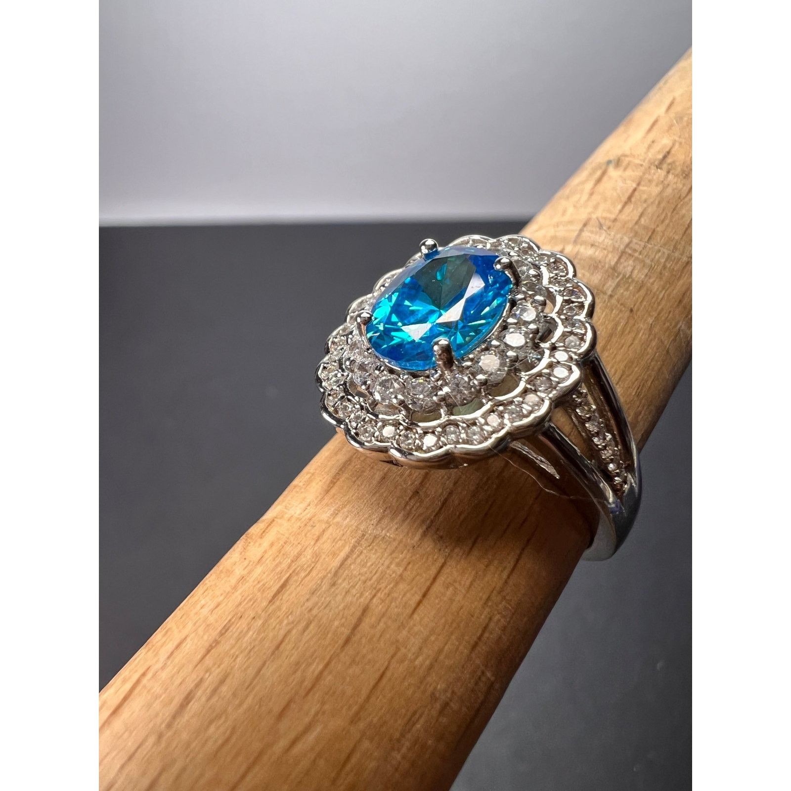 Other Blue and white CZ halo sterling silver ring size 8 Size ONE SIZE - 8 Thumbnail