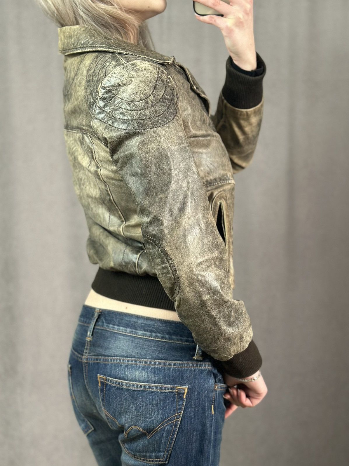 14th Addiction Vintage Leather Jacket Y2K Faded Rick Owens Style Diesel GOA Size S / US 4 / IT 40 - 13 Thumbnail