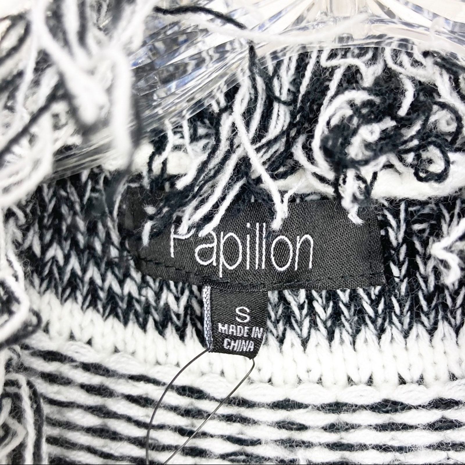 Other Papillon Black White Knit Fringe Open Front Cardigan Sz S Size S / US 4 / IT 40 - 3 Thumbnail