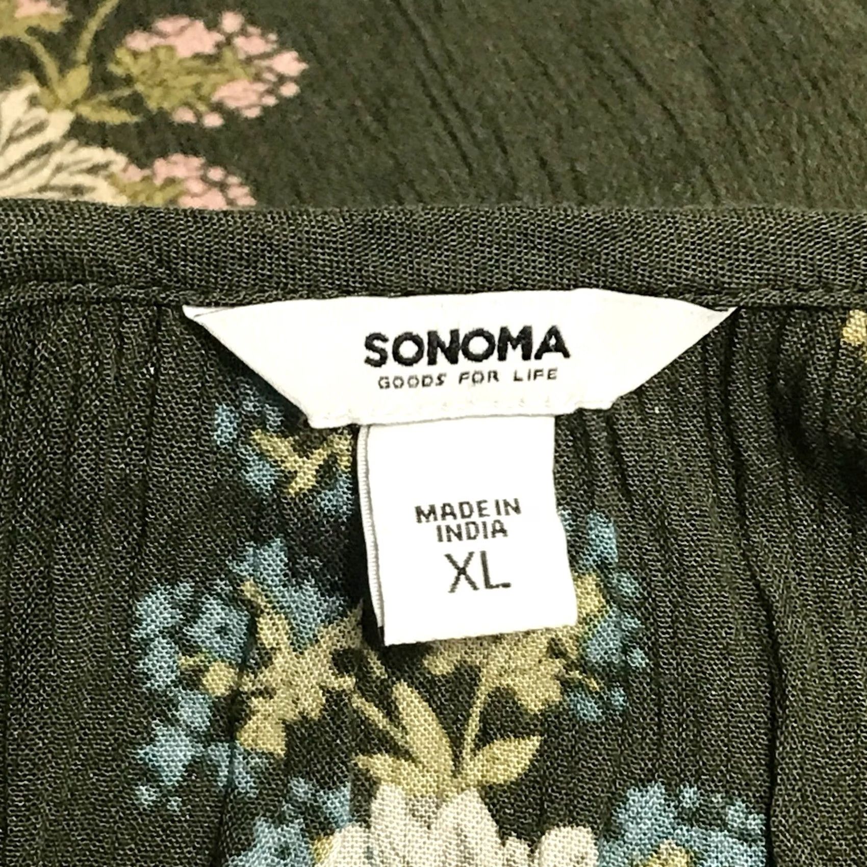 Olive Sonoma Women Olive Green Sunflower Floral Elastic-Cuff Long Sleeve Top Blouse XL Size XL / US 12-14 / IT 48-50 - 3 Thumbnail