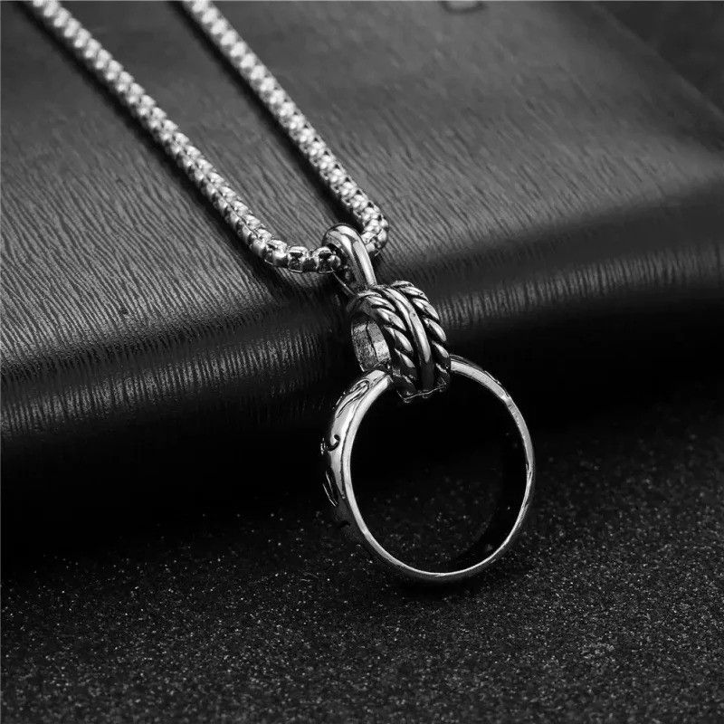 Vintage carved double-ring Pendant Necklace Size ONE SIZE - 1 Thumbnail