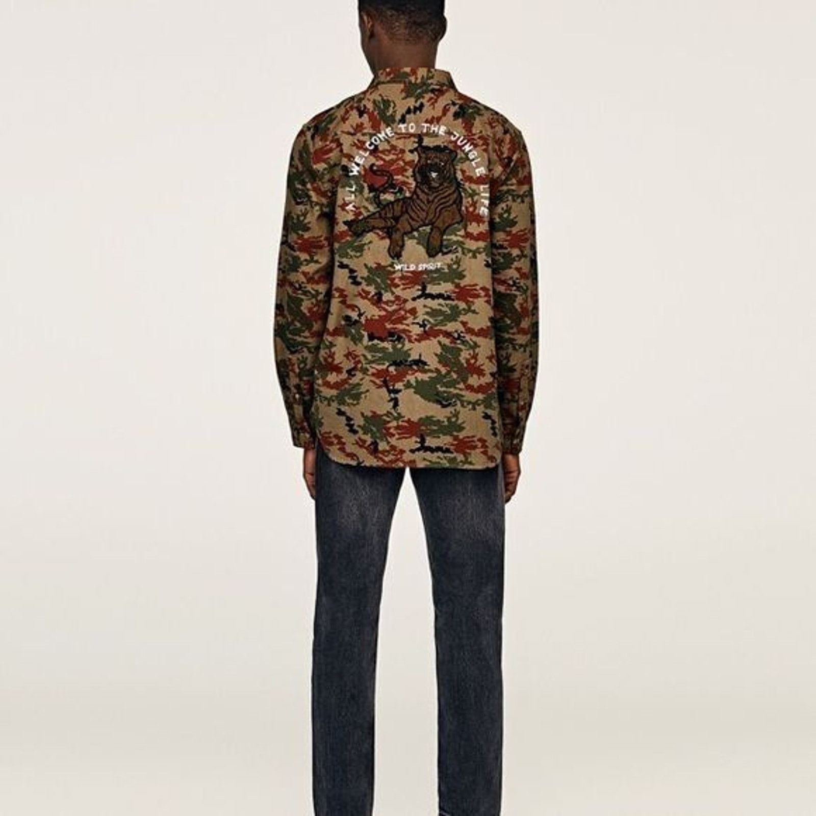 Zara Zara Man Camo Denim Shirt Brown Embroidered Tiger Mens S Size US S / EU 44-46 / 1 - 8 Thumbnail