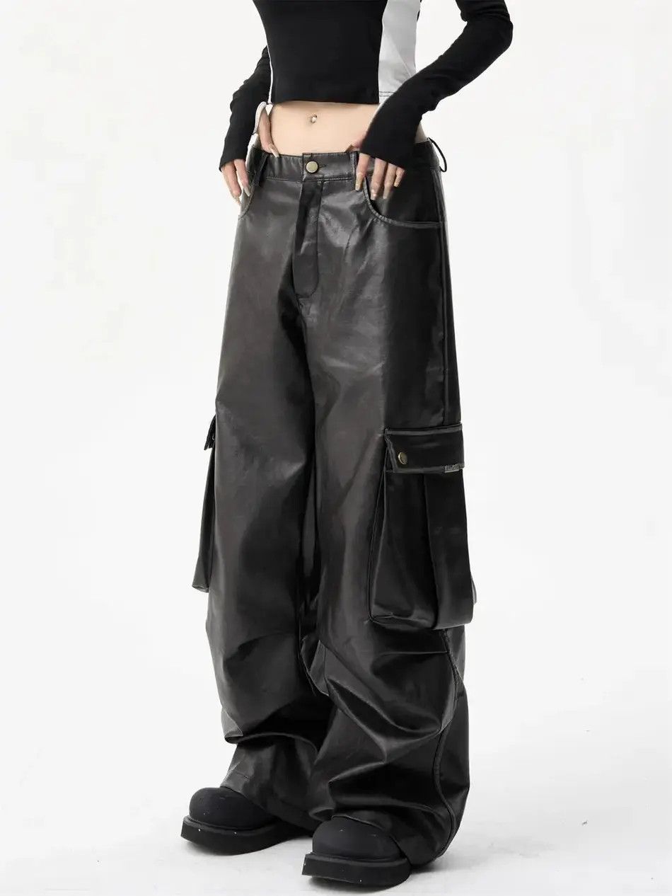 Japanese Brand × Vintage large pocket wide leg leather pants Size US 32 / EU 48 - 5 Thumbnail
