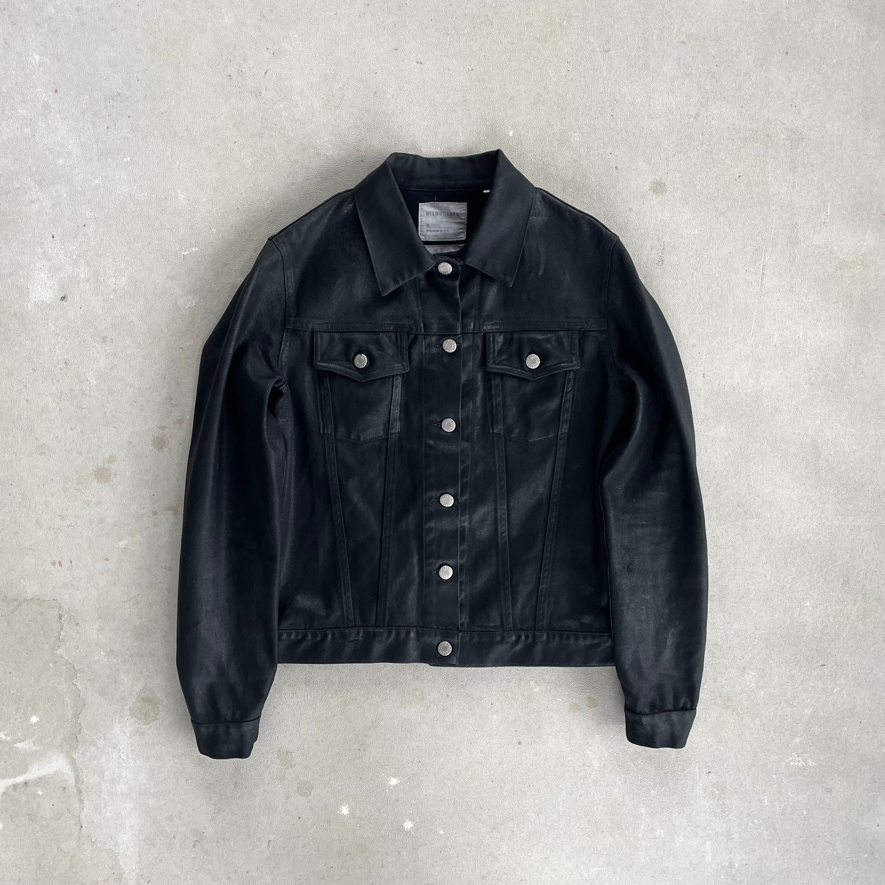 Pre-owned Helmut Lang 1999 Wax Coated Denim Jacket In Black