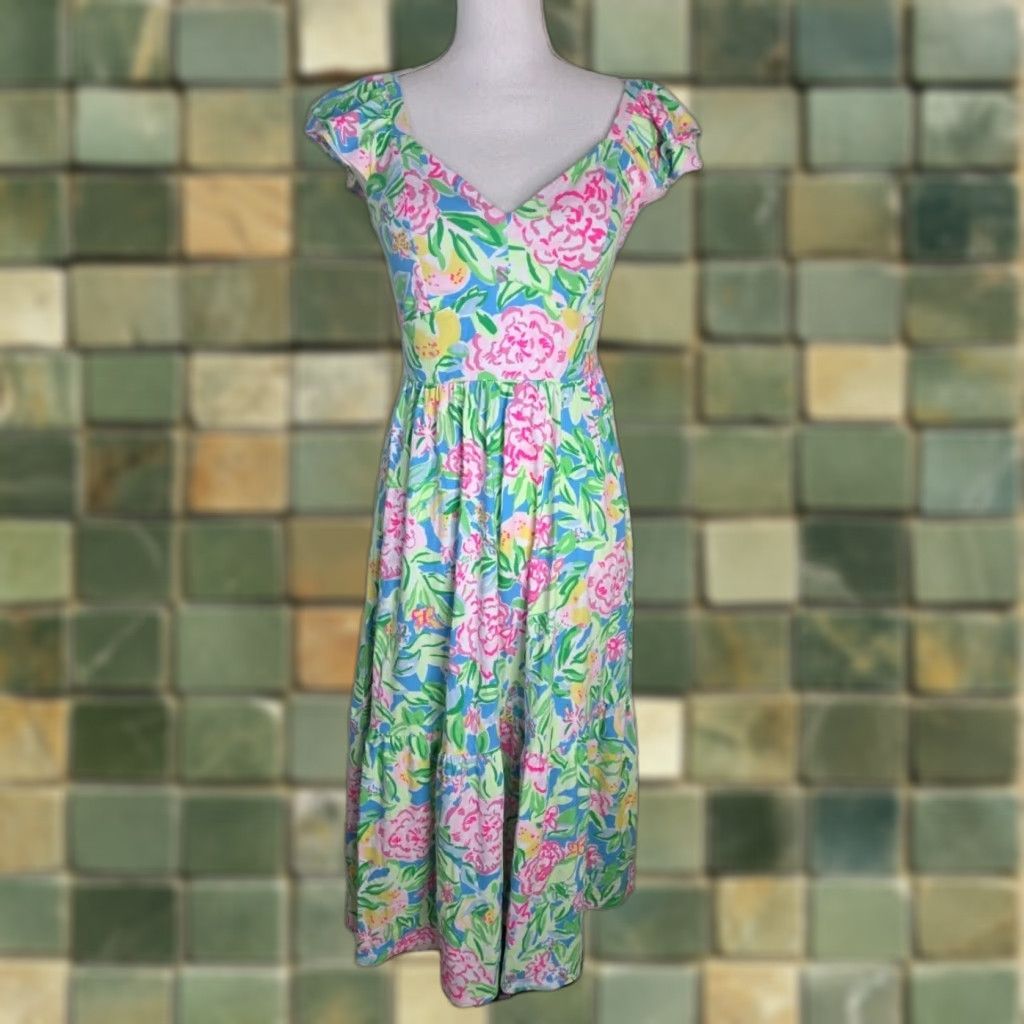 Lilly Pulitzer Lilly Pulitzer Floral Midi Dress Sweetheart Ruffle Sleeveless Womens Size 4 NWOT Size S / US 4 / IT 40 - 1 Thumbnail