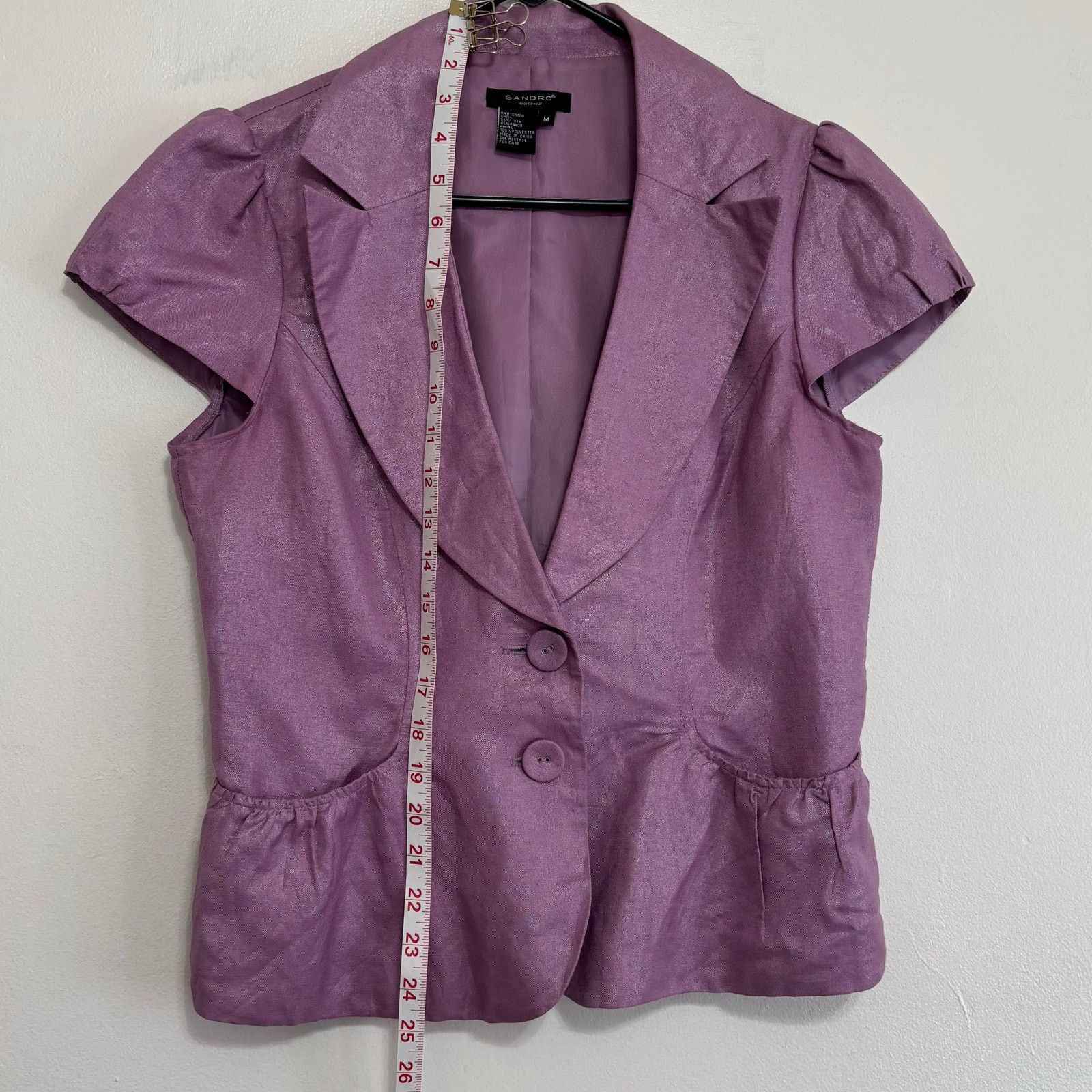Other Sandro Lilac Linen Blend Puff Sleeve Peplum Blazer Top Med Size M / US 6-8 / IT 42-44 - 4 Thumbnail
