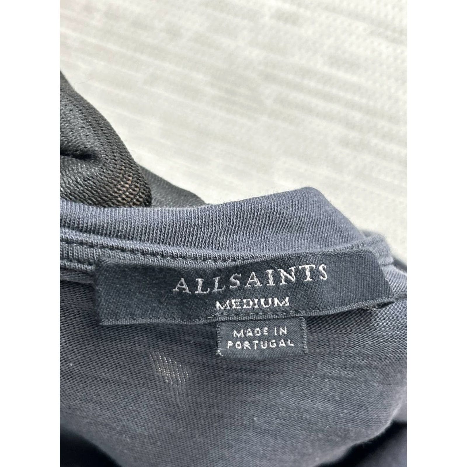 Allsaints Riviera Devo Gathered Jersey Dress Womens Medium Gray Asymmetrical Hem Maxi Fashion
