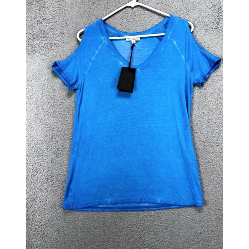 Vintage Jane Delancey Shirt Womens Small Blue Crew Neck Cold Shoulder Tee Ladies NEW Size S / US 4 / IT 40 - 2 Thumbnail