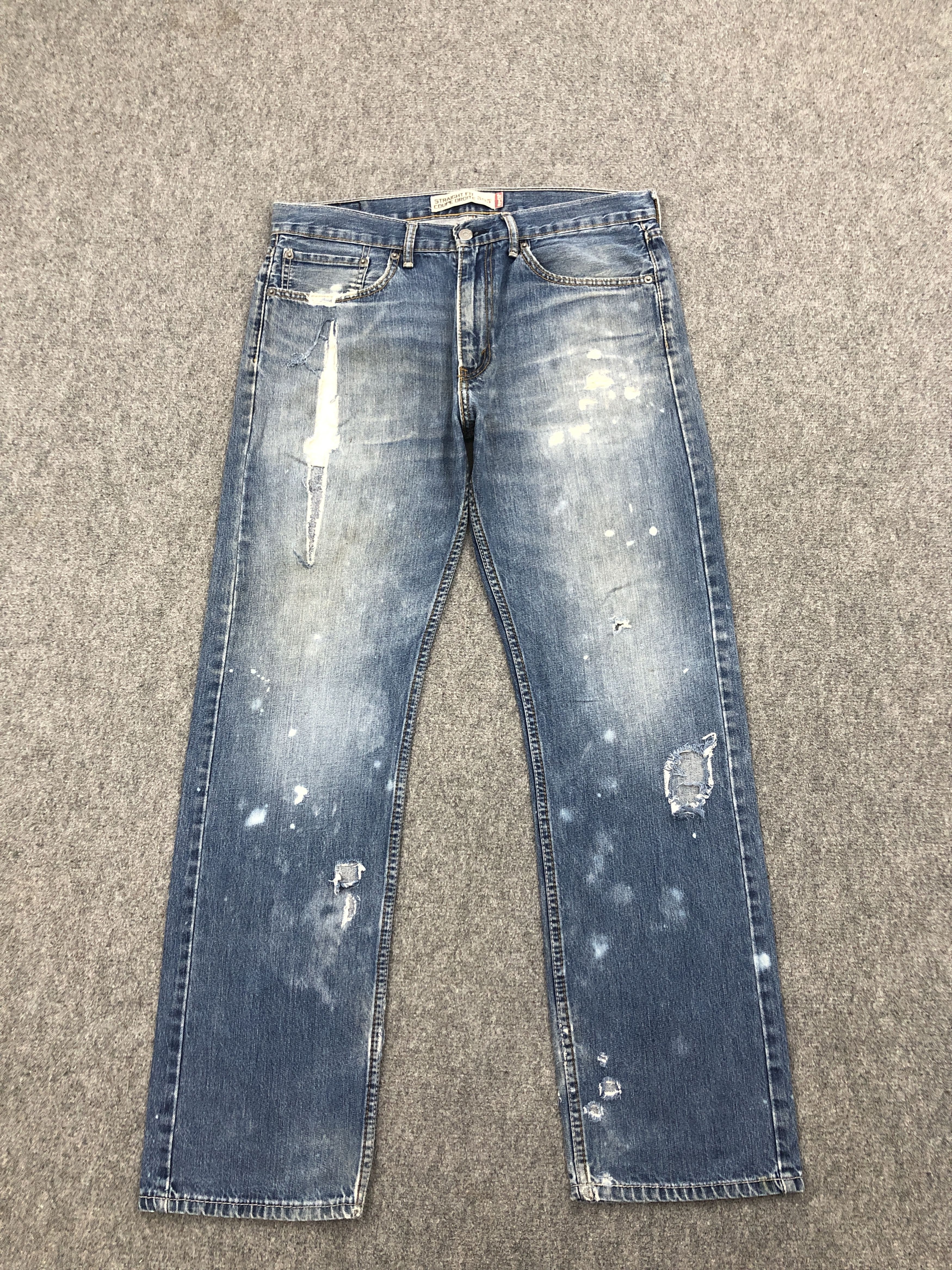 image of Distressed Vintage Levis 505 Light Blue Washed Ripped Jeans in Blue Denim, Men's (Size 35)