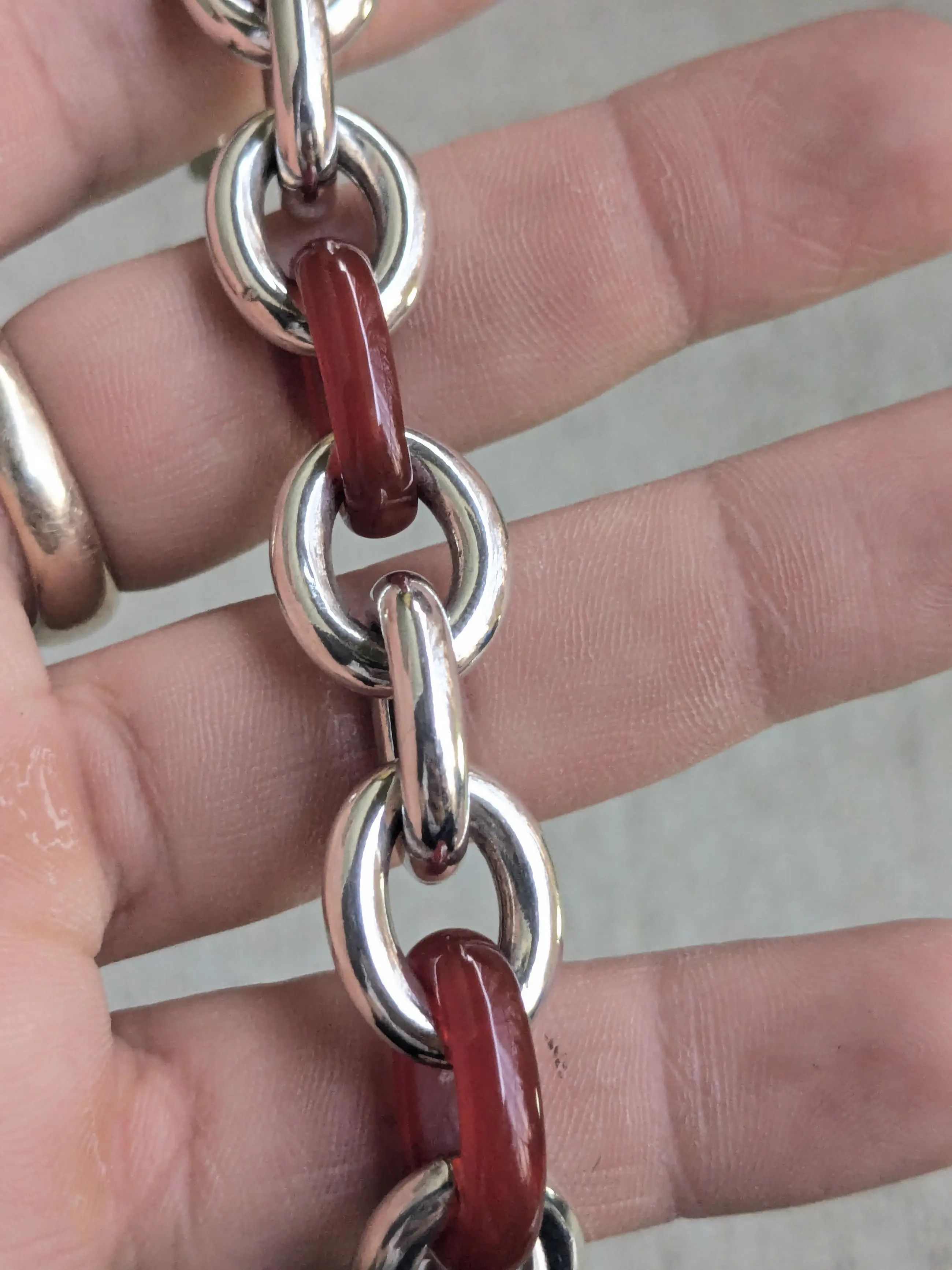 Jewelry Vintage Sterling Silver Bracelet Carnelian Oval 6.75 Italy Size 26 - 13 Thumbnail