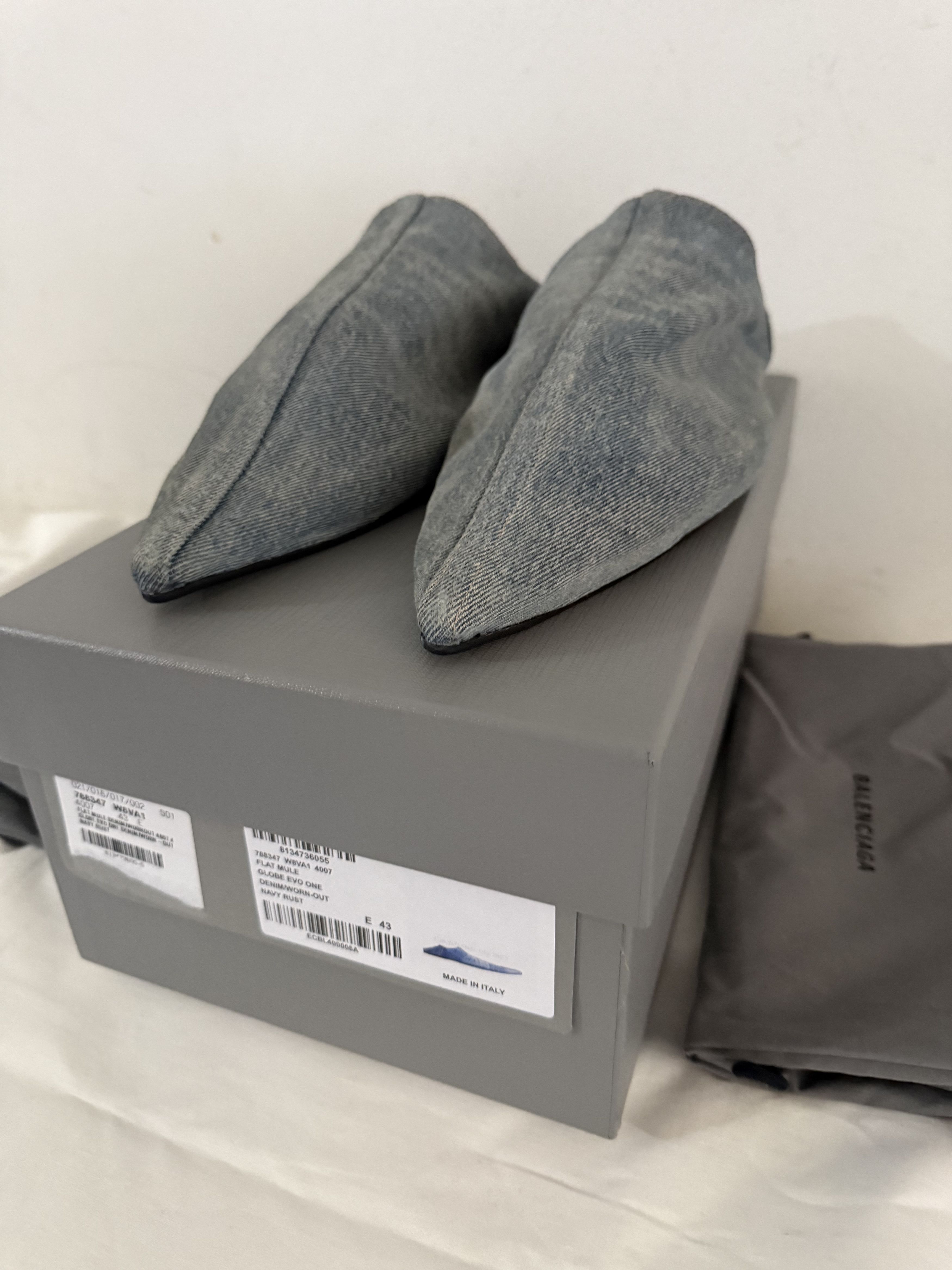 Balenciaga Calfskin Denim Babouche Mules Size US 10 / EU 43 - 4 Thumbnail