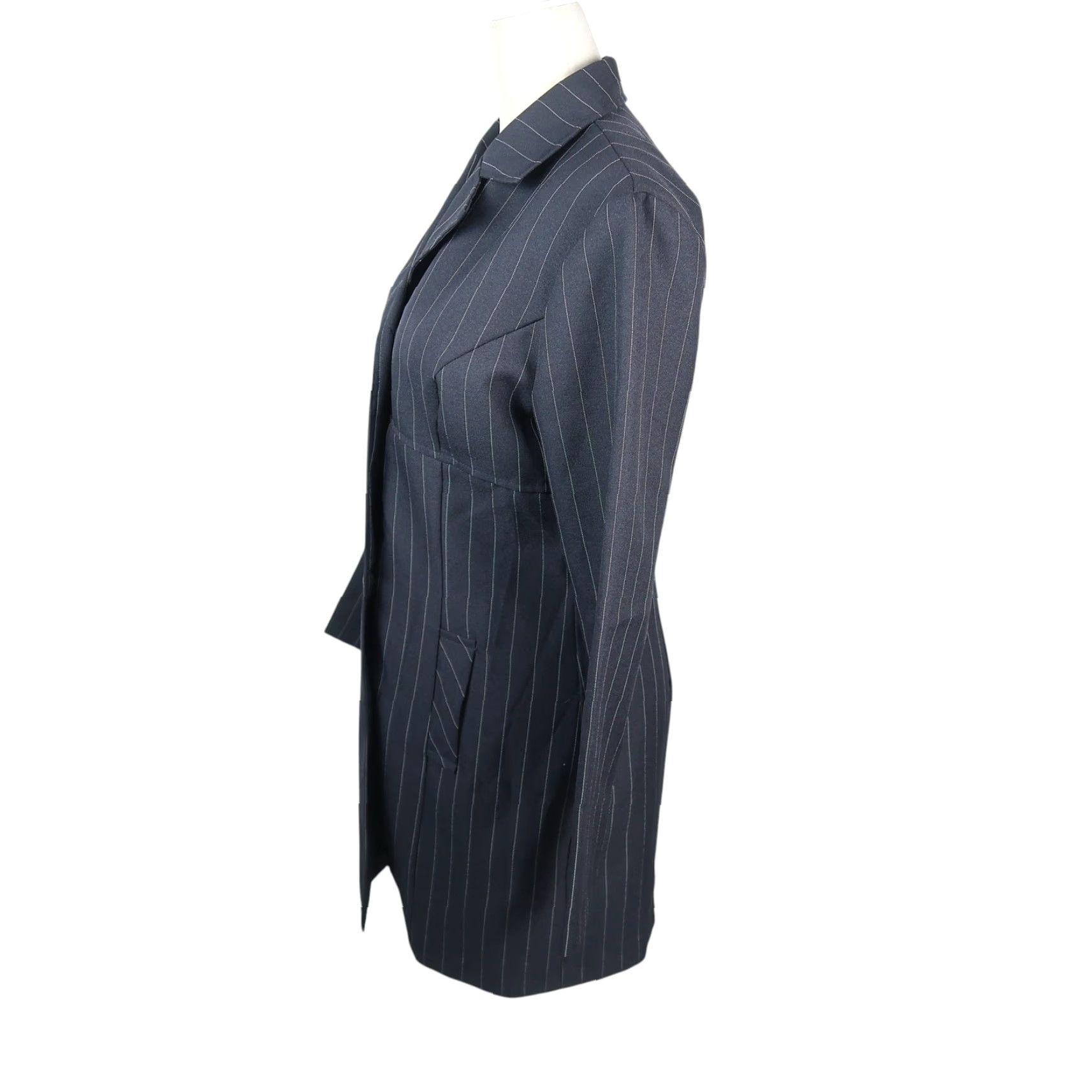 Paige VINTAGE Alyn Paige Blazer Jacket Longline 90s Navy Blue Pinstripe 8 Womens Blazer Size M / US 6-8 / IT 42-44 - 3 Thumbnail