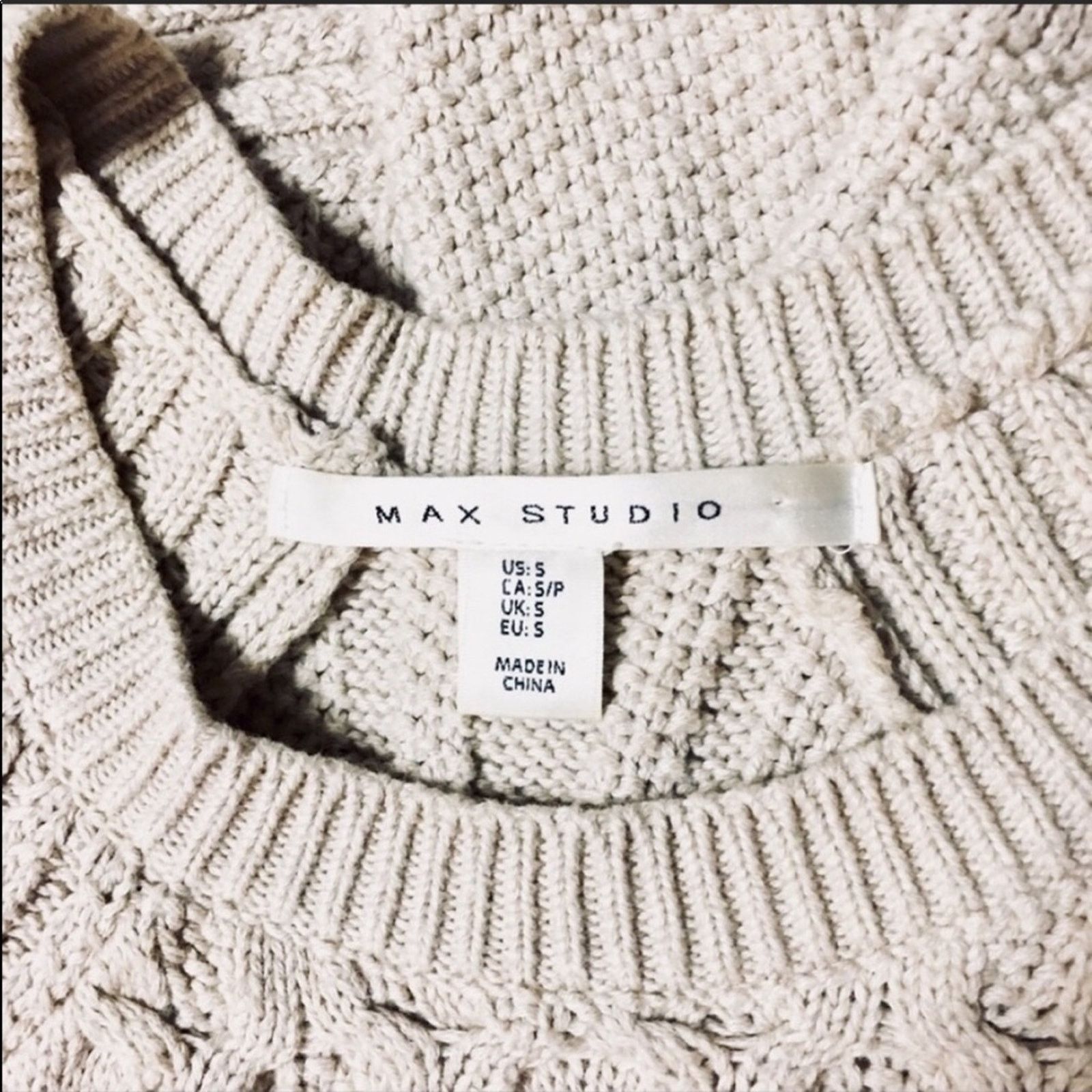 Nordstrom MAX STUDIO Cream Beige Chunky Cable Knit Pullover Sweater Size S / US 4 / IT 40 - 7 Thumbnail
