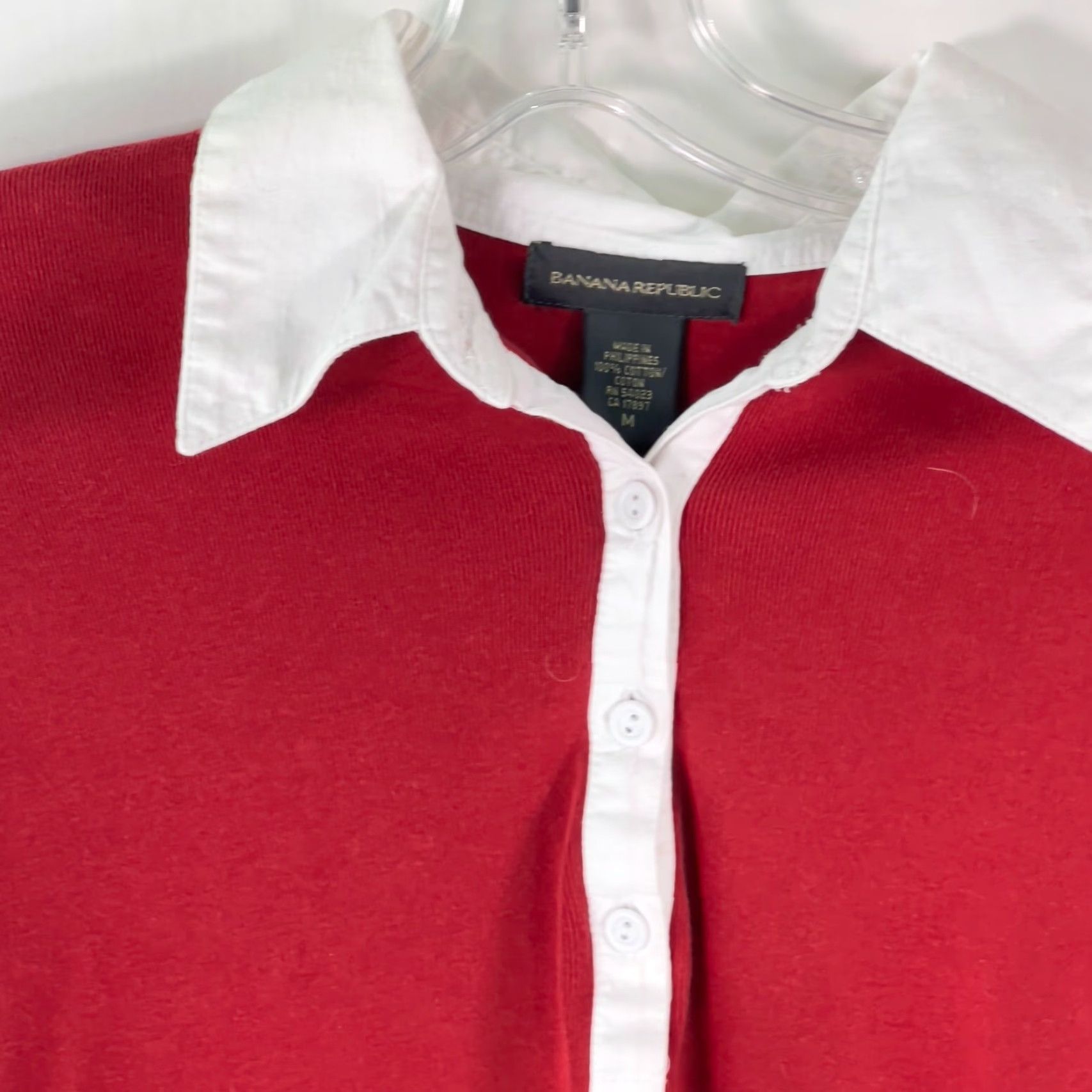 Banana Republic Banana Republic Sweater Pullover Long Sleeve Red Knit 100% Cotton M Womens Classic solid Button Collared Casual Kn/US Seller Size M / US 6-8 / IT 42-44 - 3 Thumbnail