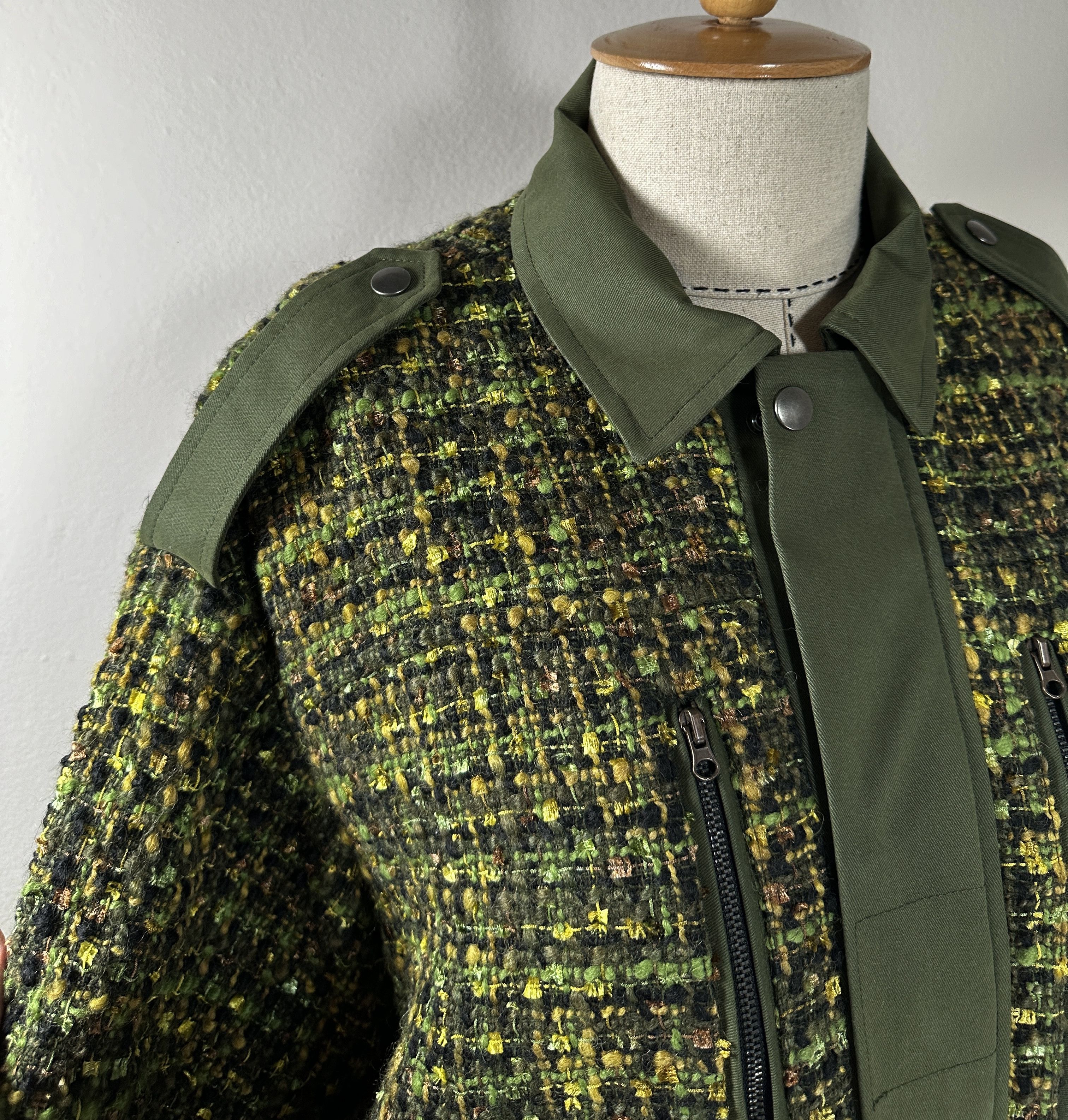 The Kooples Khaki Dual-material Tweed Jacket Size L / US 10 / IT 46 - 4 Thumbnail