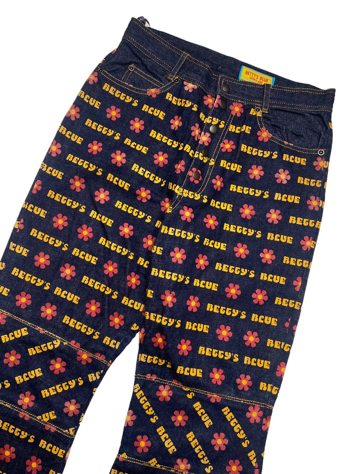 Angel Blue 2000s Shinji Abe - Super Flared Bettys Blue Flower Denim Size US 29 - 3 Thumbnail