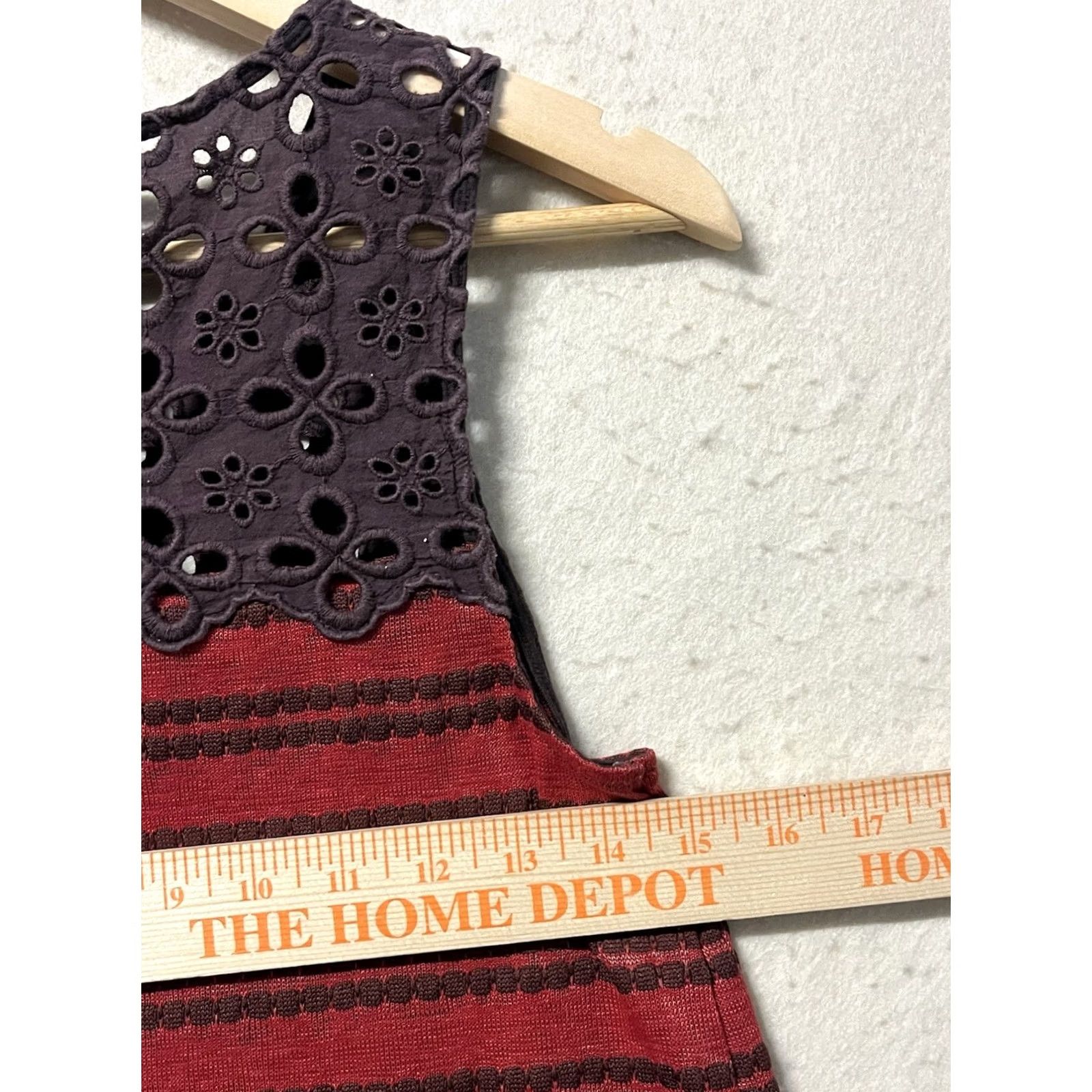 Free People Free People Women’s Blouse Sleeveless Multicolor Striped Eyelet Top S-M Red Brown Ruffle See Pictures Womens Size S / US 4 / IT 40 - 3 Thumbnail