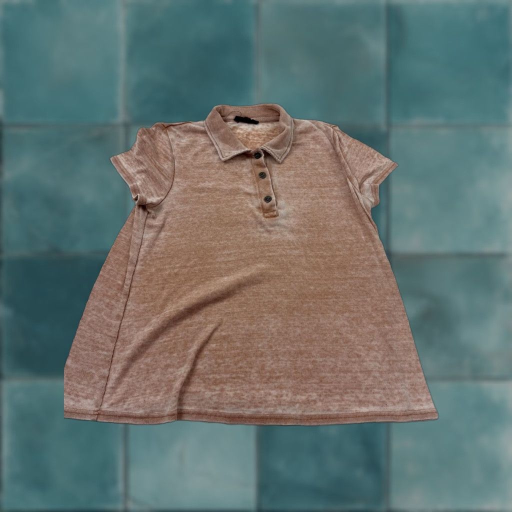 Vintage Jane + Delancey Polo Shirt Womens Medium Beige Slub Knit Short Sleeve Top Size M / US 6-8 / IT 42-44 - 1 Thumbnail