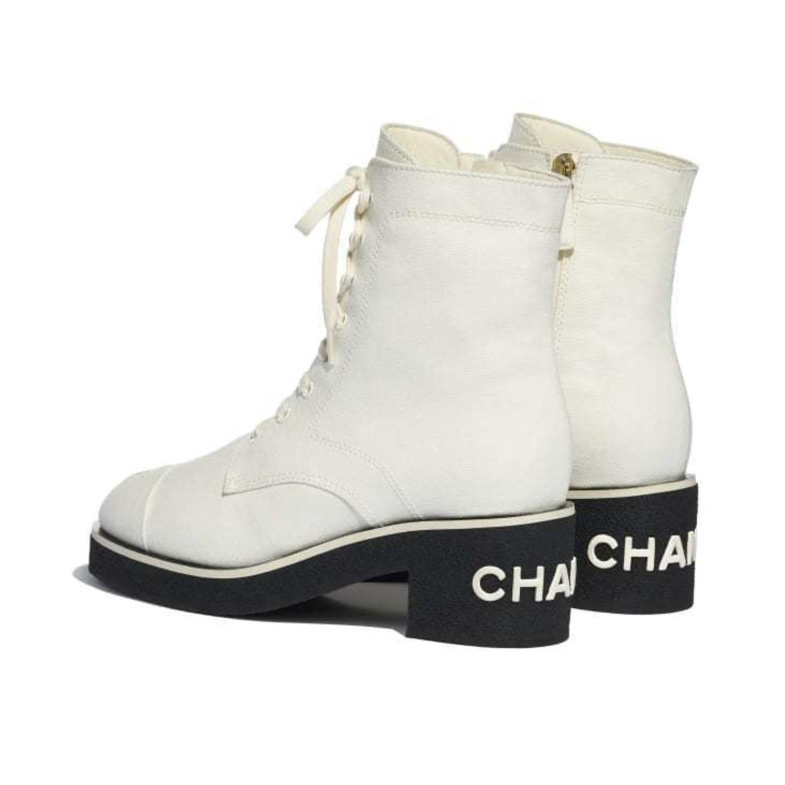 Chanel Chanel 21C White Fabric CC Logo Combat Lace Up Tie Size US 9 / IT 39 - 10 Thumbnail
