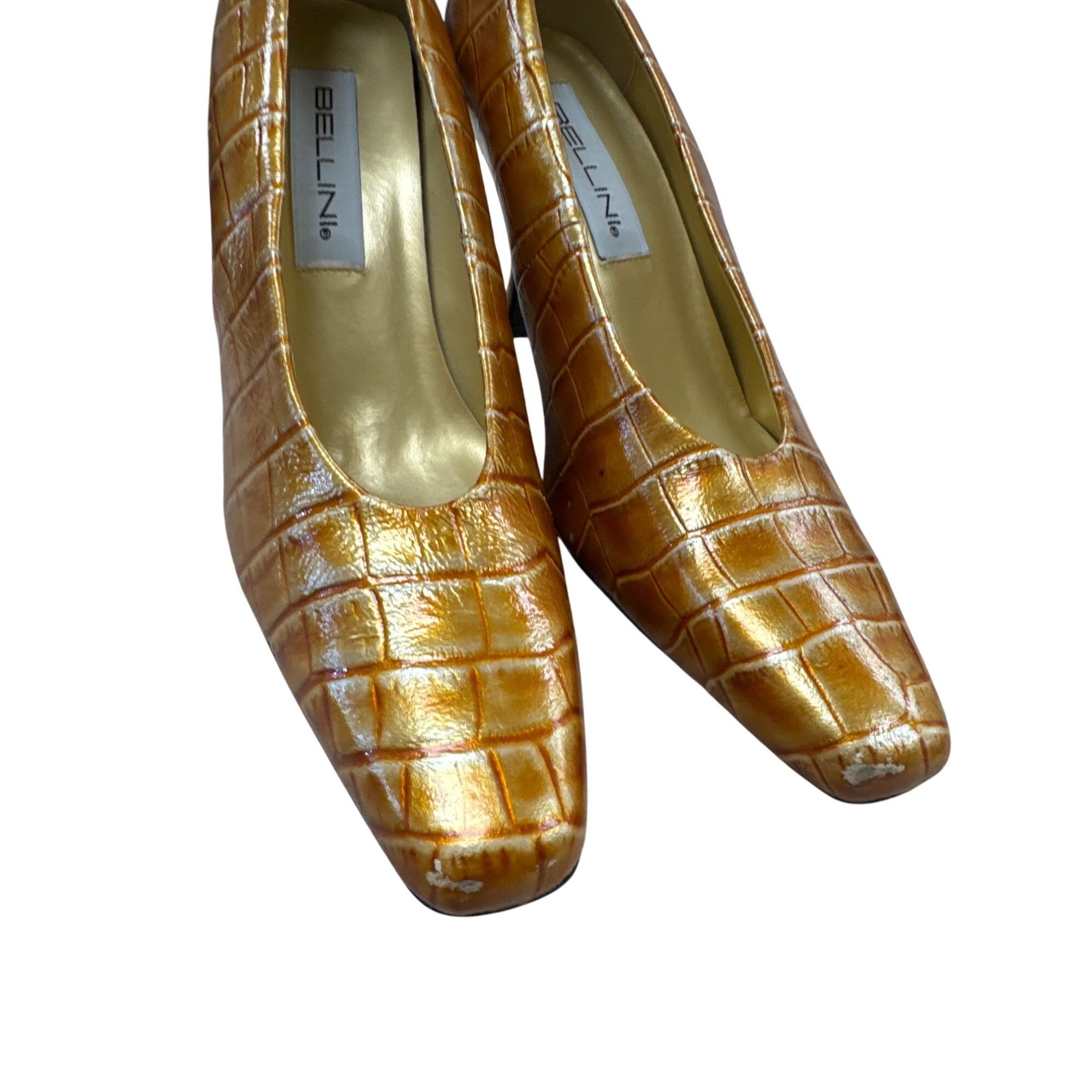 Designer Bellini Coiette womens leather Gold 4inch heels 10M SKU 7244 Size US 10 / IT 40 - 8 Thumbnail